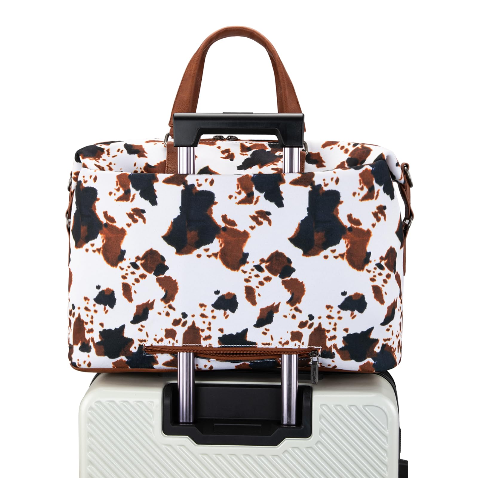Wrangler Women's Oversized Cow Print Travel Duffle Bag - Weekender & Overnight Bag WG133-5110BR - Perfect for Gym, Weekend Getaways & Air Travel
