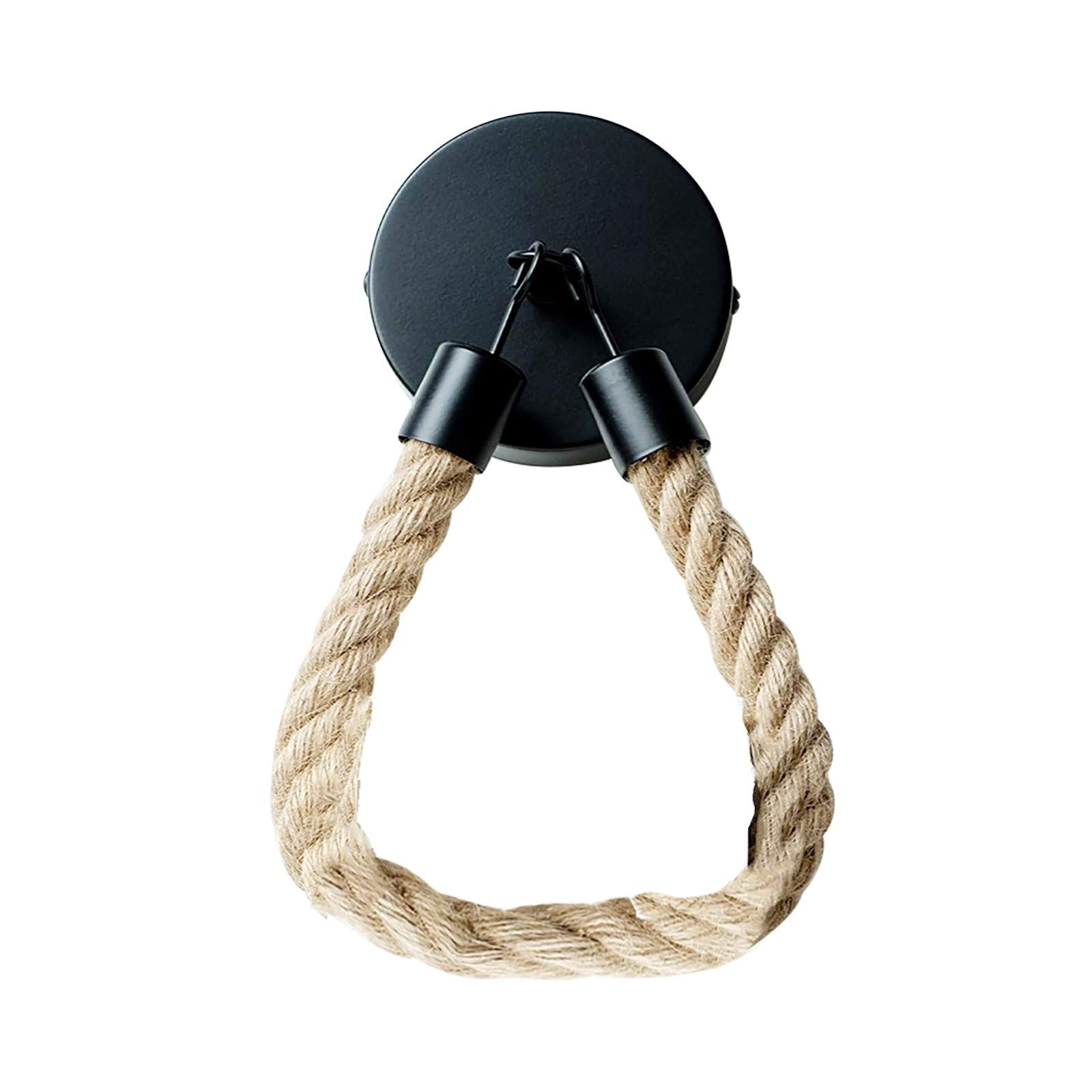 Modern Craft Style Black Spray Paint Hemp Rope Paper Roll Holder - Self Adhesive Wall-Mounted Kitchen & Bathroom Paper Towel Holder - Perfect for Under Cabinet, Bedroom, and Office Organization