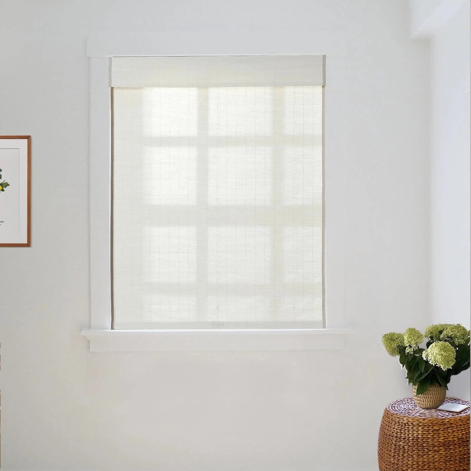Natural Flax Bamboo Woven Window Shade - Eggshell White | Eco-Friendly Light Filtering Roman Shades for Living Room & Bedroom