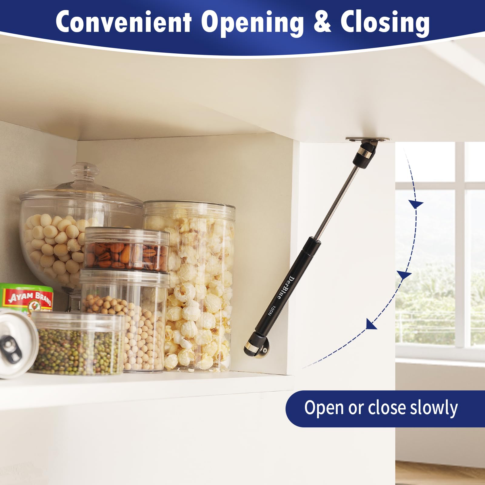 DerBlue 4-Pack 7inch 100N/25lb Gas Struts for Cabinets - Heavy Duty Lift Support, Soft Close Hinges Replacement - Perfect for Kitchen Cabinets, Wardrobes & Furniture (Easy Installation)