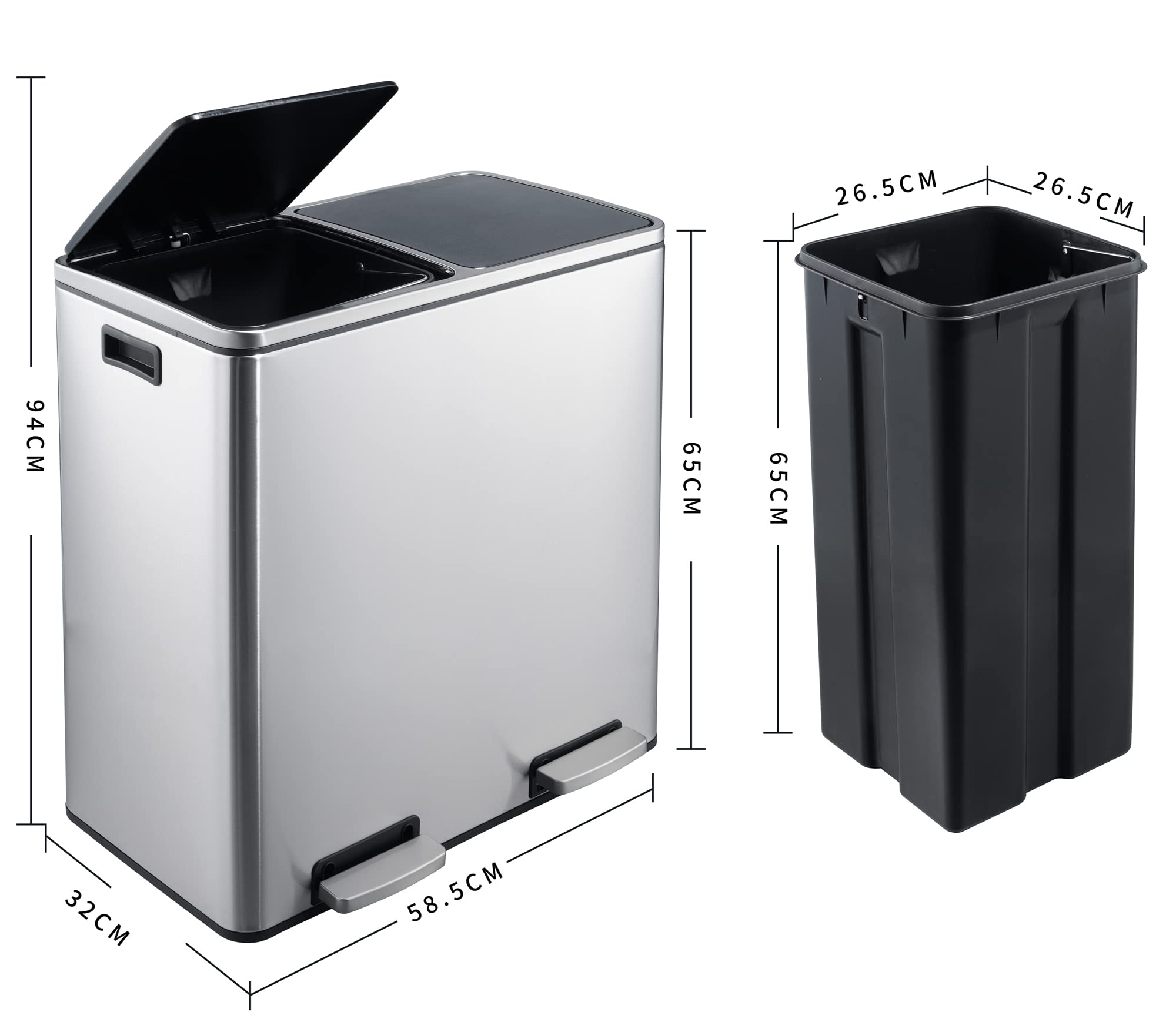 Heim Concept 60L Stainless Steel Trash Can with Lid - Silver | Large Kitchen & Office Garbage Bin for Home, Restaurant & Commercial Use