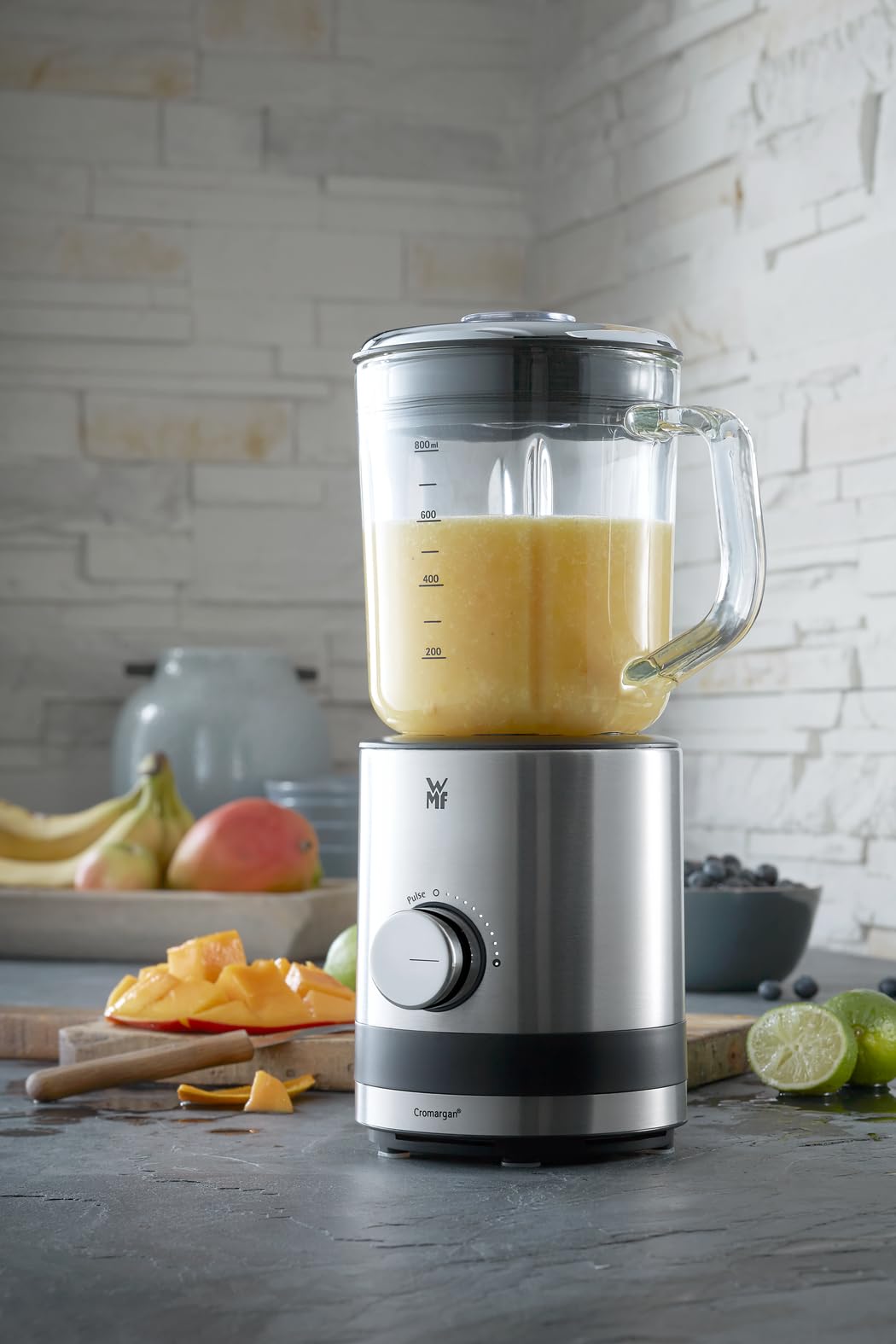 WMF KITCHENminis Blender with 0.8L Glass Jar, 400W Motor, 18/10 Cromargan Stainless Steel Blade, 5 Speeds & Pulse Function - Perfect for Smoothies, Sauces & Baby Food at Home