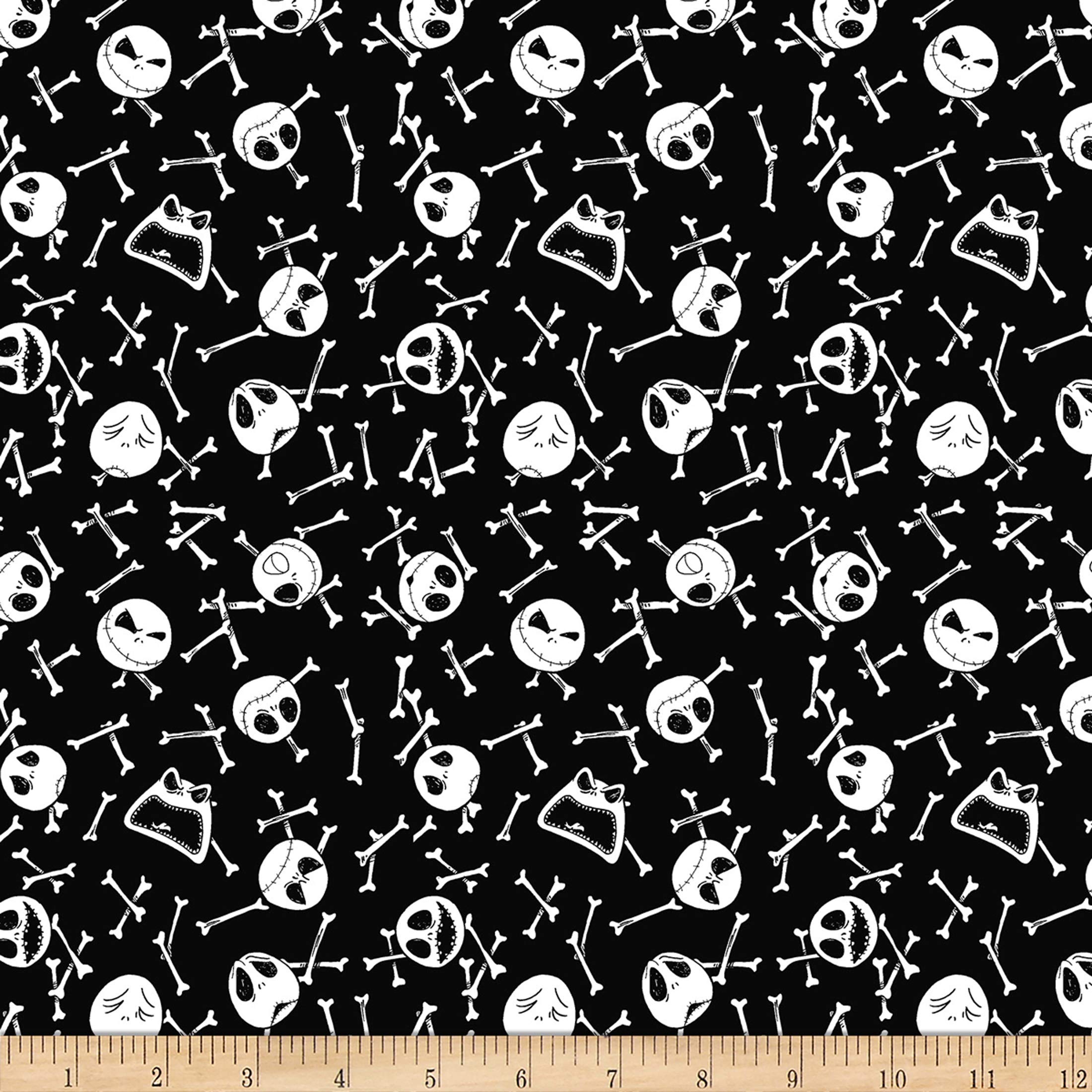 Disney Nightmare Before Christmas Jack Skellington Bone Toss Black Cotton Quilting Fabric by the Yard - Perfect for Halloween Costumes, Quilts & DIY Crafts