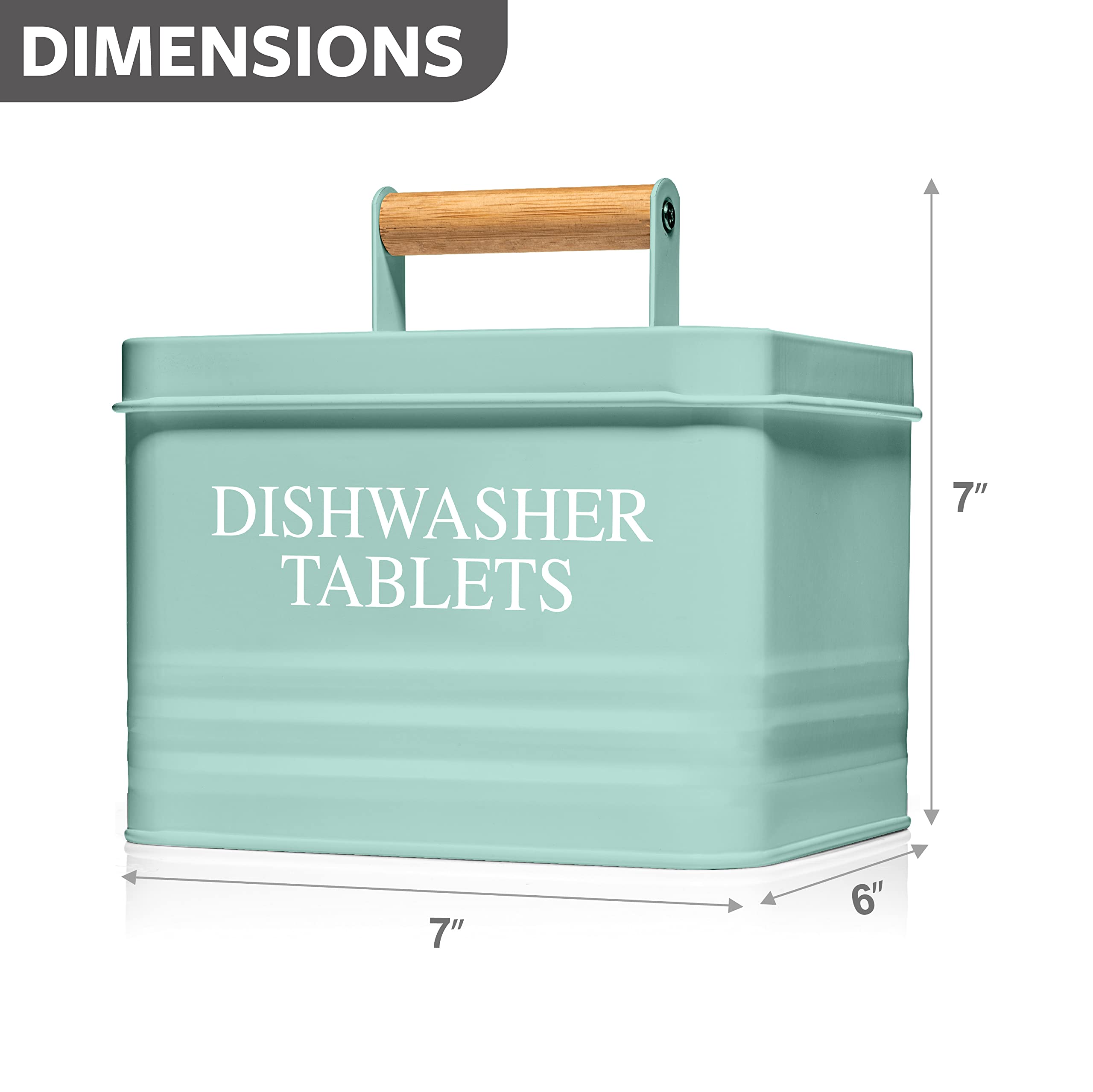 Modern Farmhouse Metal Dishwasher Pods Holder with Lid - Rustproof Kitchen Storage Container for Detergent Pods, Kitchen Organization & Decor Accessories (Mint Green) - Perfect for Countertop, Under Sink & Pantry Storage