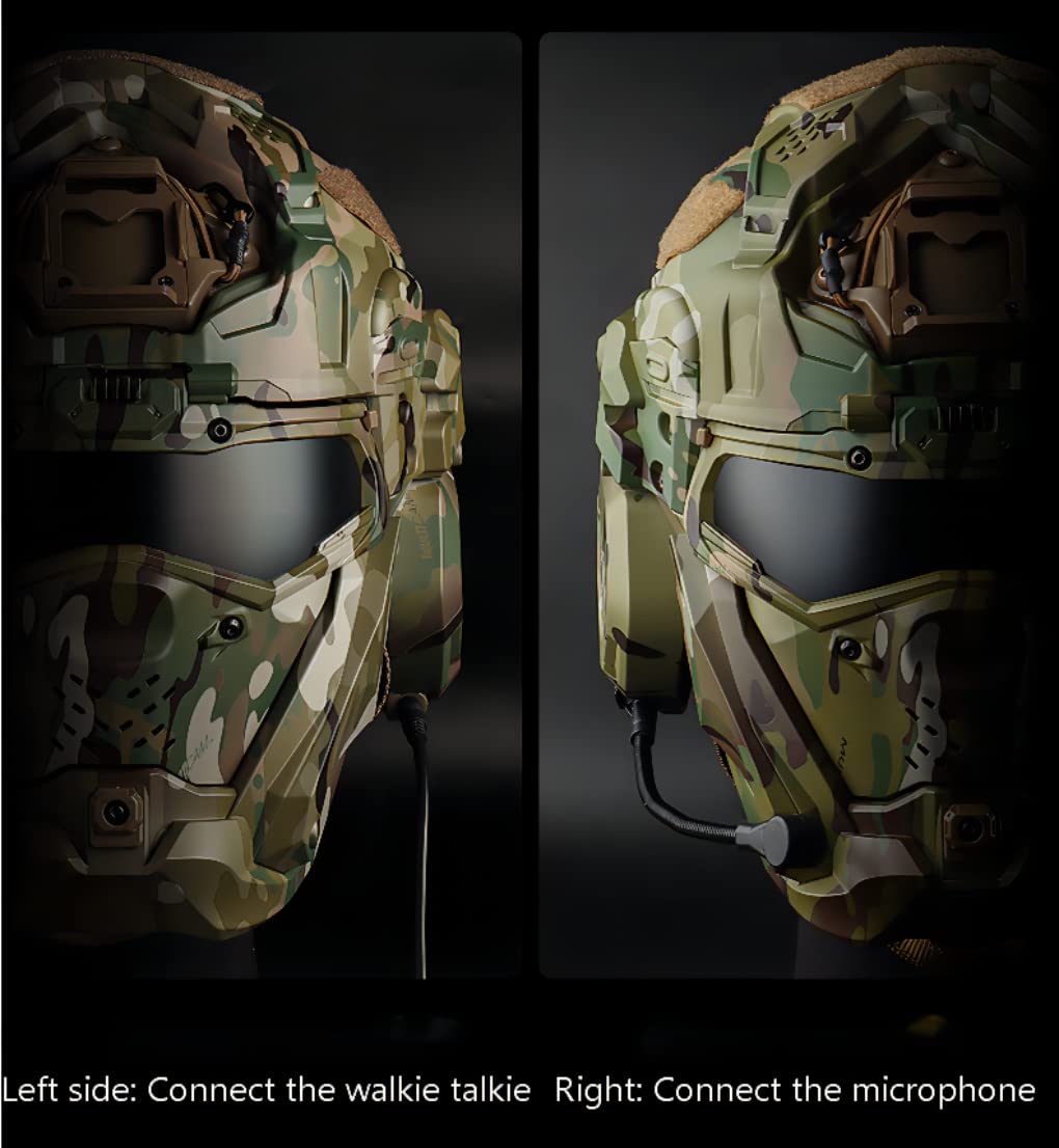 Tactical Airsoft Paintball Helmet with Full Face Mask - Built-in HD Headset & Anti-Fog Fan - Adjustable Outdoor CS Gear for Military Simulation & Airsoft Games
