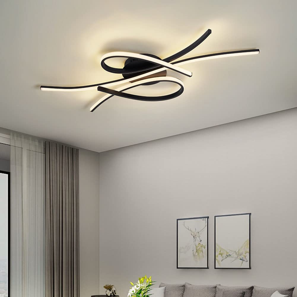 55W LED Ceiling Light Fixture - Dimmable 3000K-6500K Color Temperature, 4950 Lumens, Remote Control, Flush Mount - Modern Lighting for Living Room, Bedroom, Kitchen, Office & Dining Room (Black) | Perfect for Home Decor, Ambient Lighting & Task Lighting