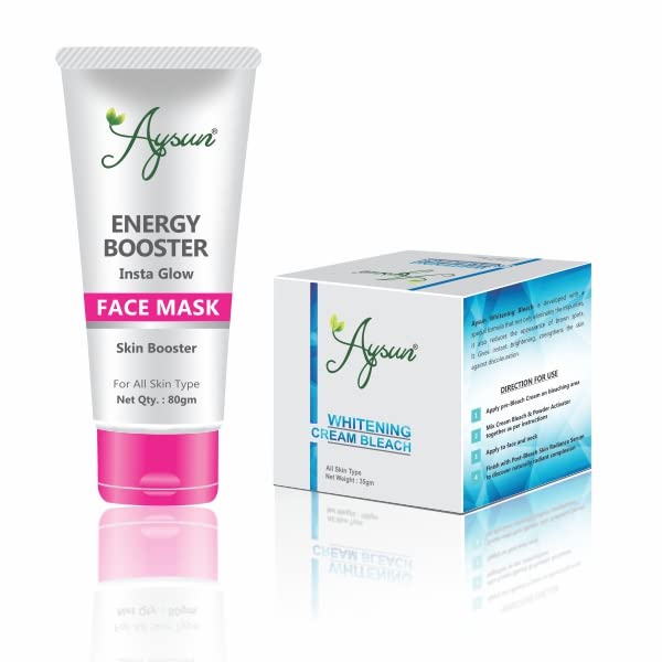 Aysun Energy Booster Face Mask & Skin Whitening Cream Combo Pack (2 x 25g) - Brightening Treatment for Dull Skin, Dark Spots & Uneven Tone | Perfect for Night Routine & Pre-Makeup Prep