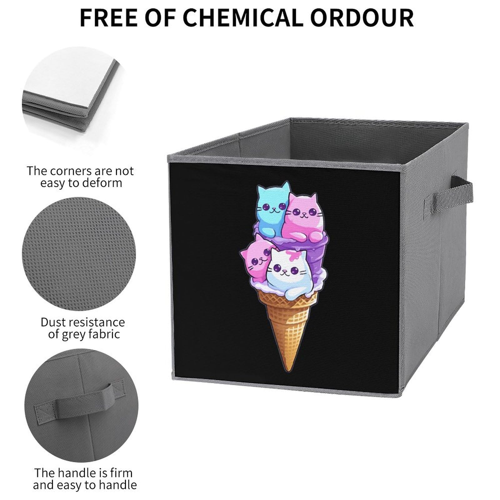 Foldable Storage Cubes for Ice Cream Cat - Square Storage Baskets with Handles, 1PC - Perfect for Home Organization, Closet, Office & Kids Room Storage