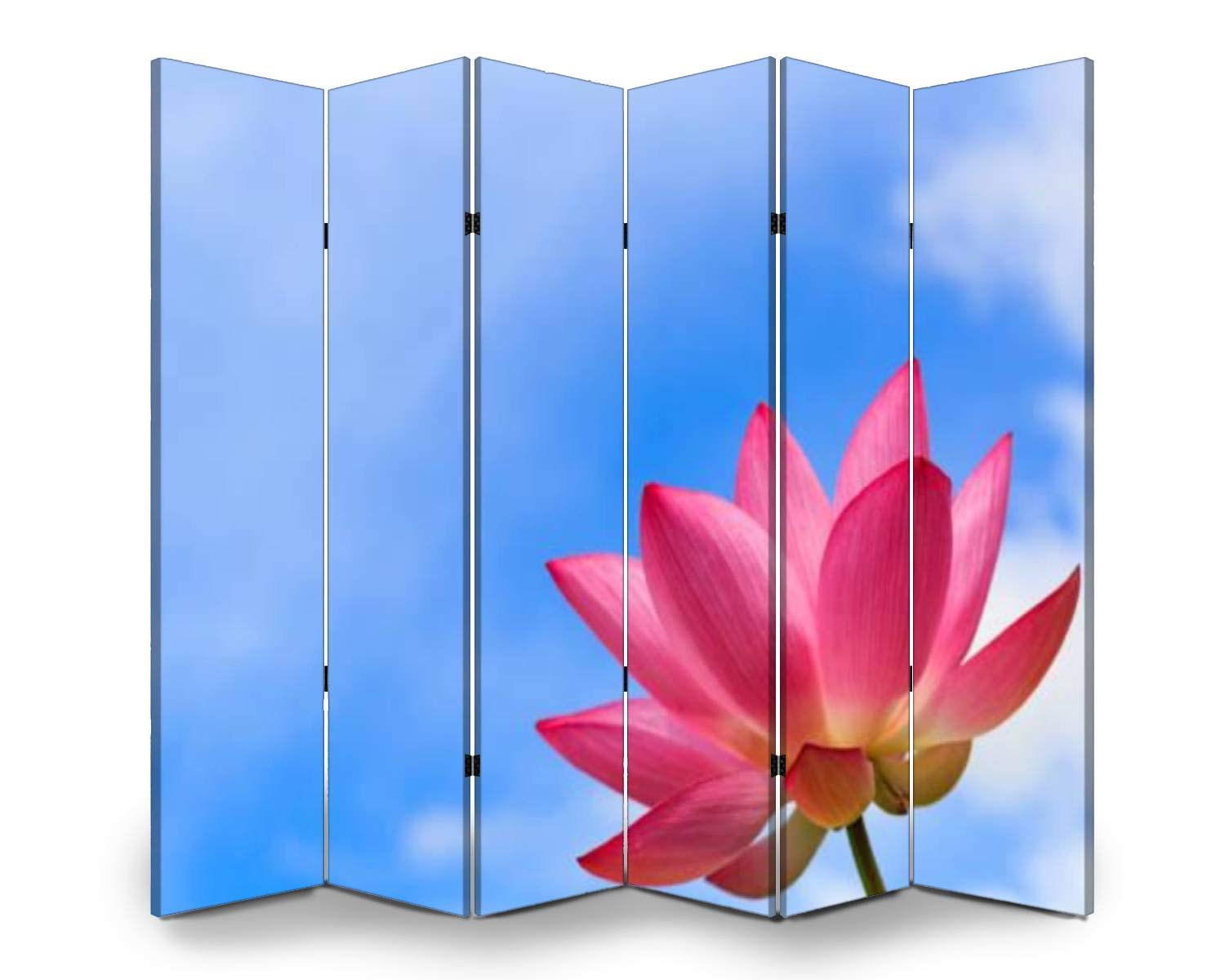 APED DECOR 6-Panel Wooden Room Divider with Lotus Flower Design - Folding Privacy Screen, Dual-Sided Canvas Partition for Home & Office - Perfect for Living Room, Bedroom, and Studio Decor