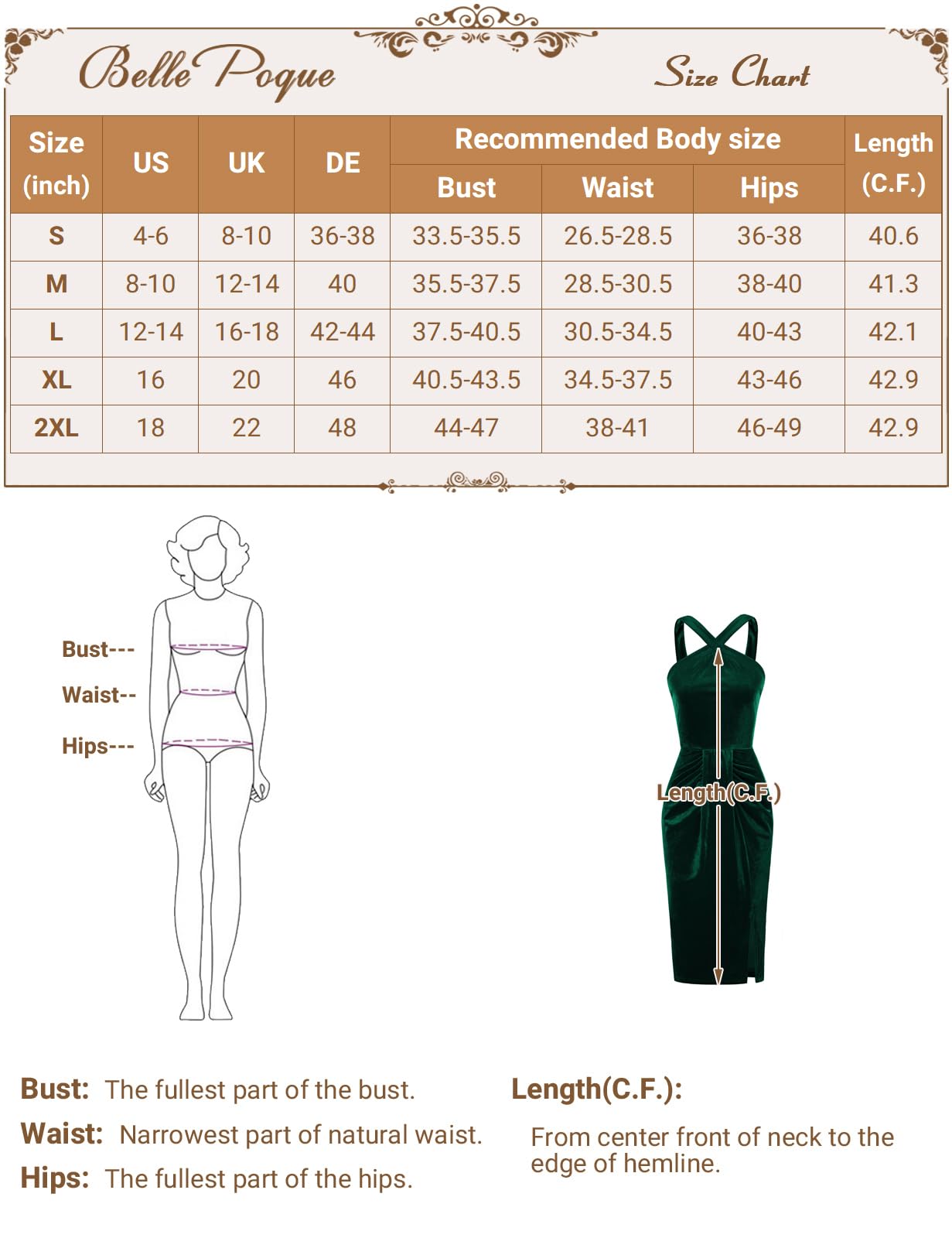 Belle Poque Women's Velvet Slit Midi Dress - Elegant Halter Neck Cocktail Dress for Formal Events, Parties & Evening Occasions