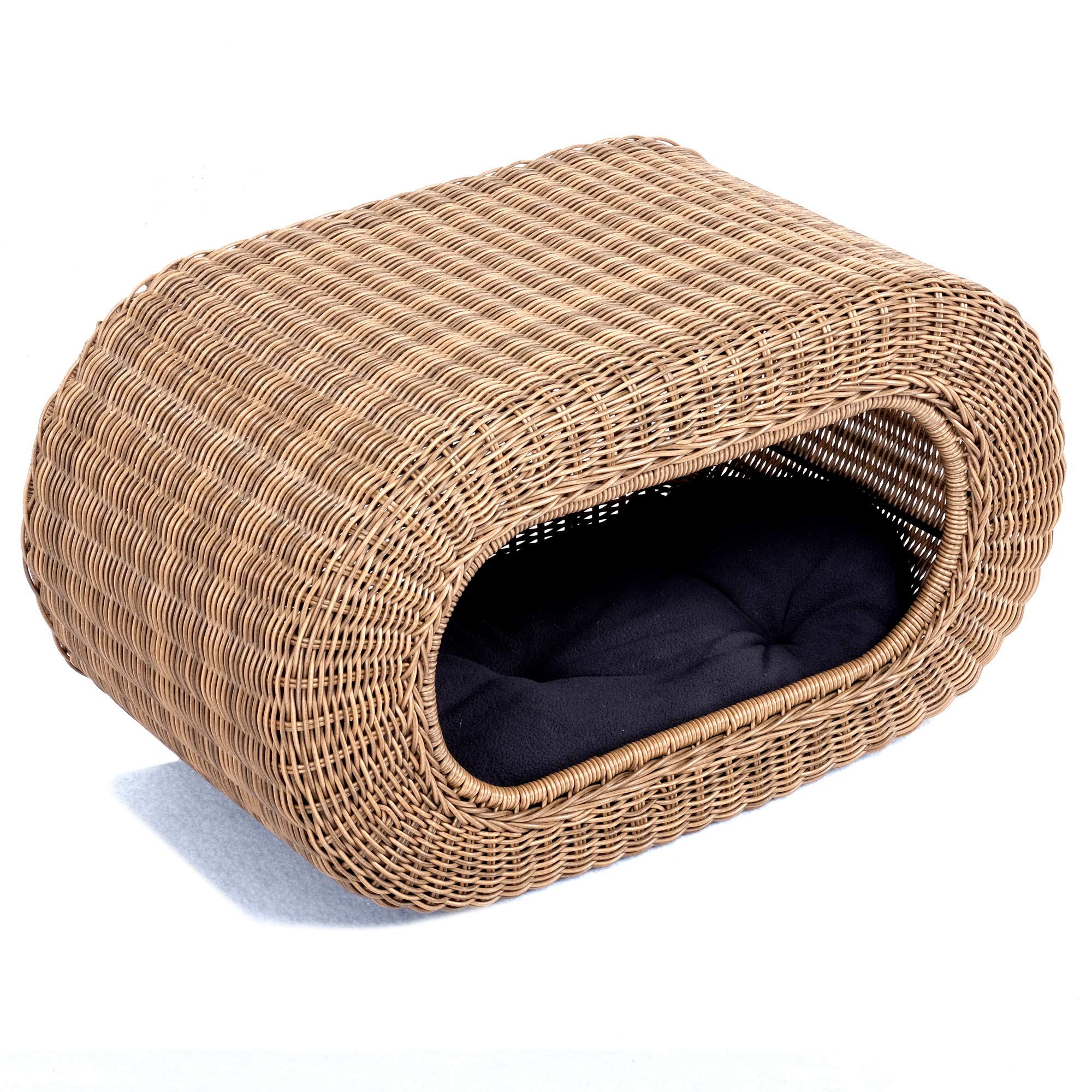 Stackable Cat Condo with Enclosed Bed - Interactive Faux Rattan Cat House for Indoor Play | Multi-Level Cat Tower with Top & Side Entries | Perfect for Small Spaces & Multi-Cat Homes