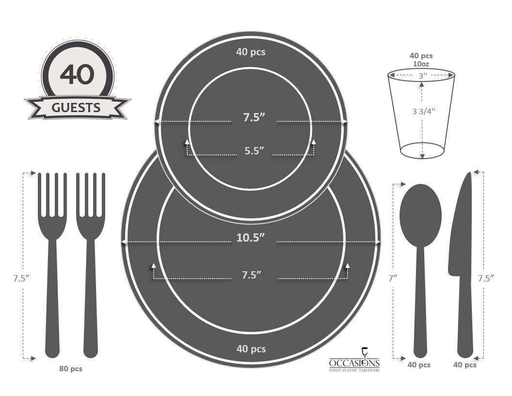 320-Piece Heavyweight Disposable Plastic Plate Set for Weddings & Parties - 40 x 10.5