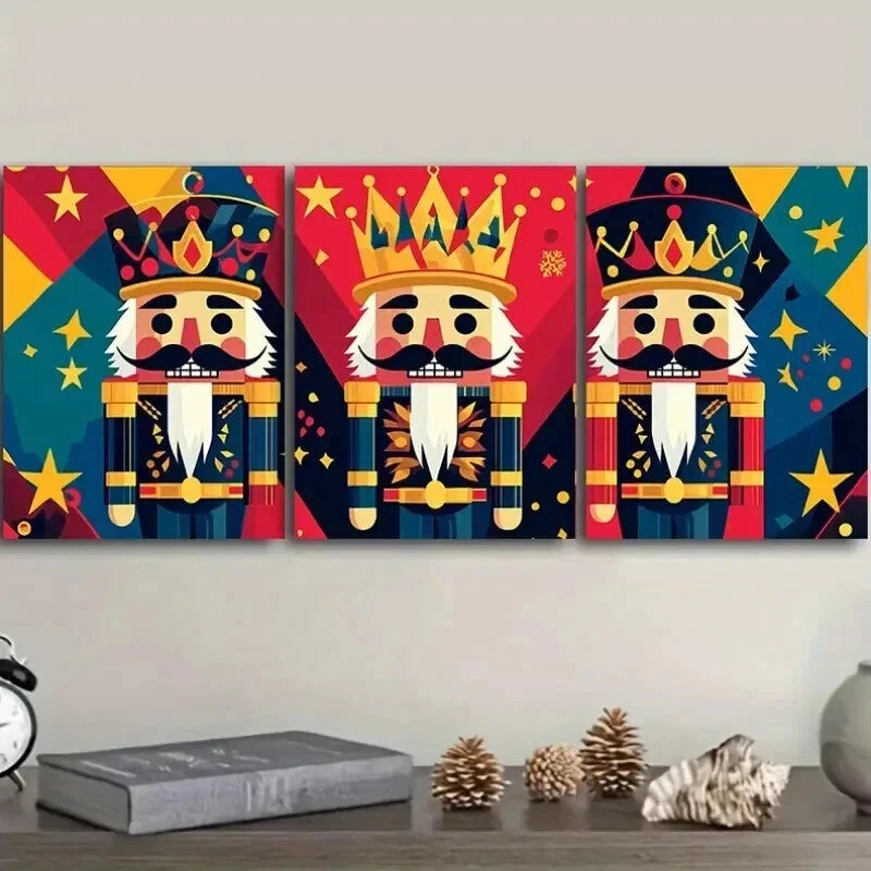 3-Piece Art Deco Nutcracker Cartoon Wall Art Set - Framed Canvas 50x70cm (20x28in) - High Quality Print | 100% Australian Made | Ready to Hang - Perfect for Living Room, Bedroom & Office Decor