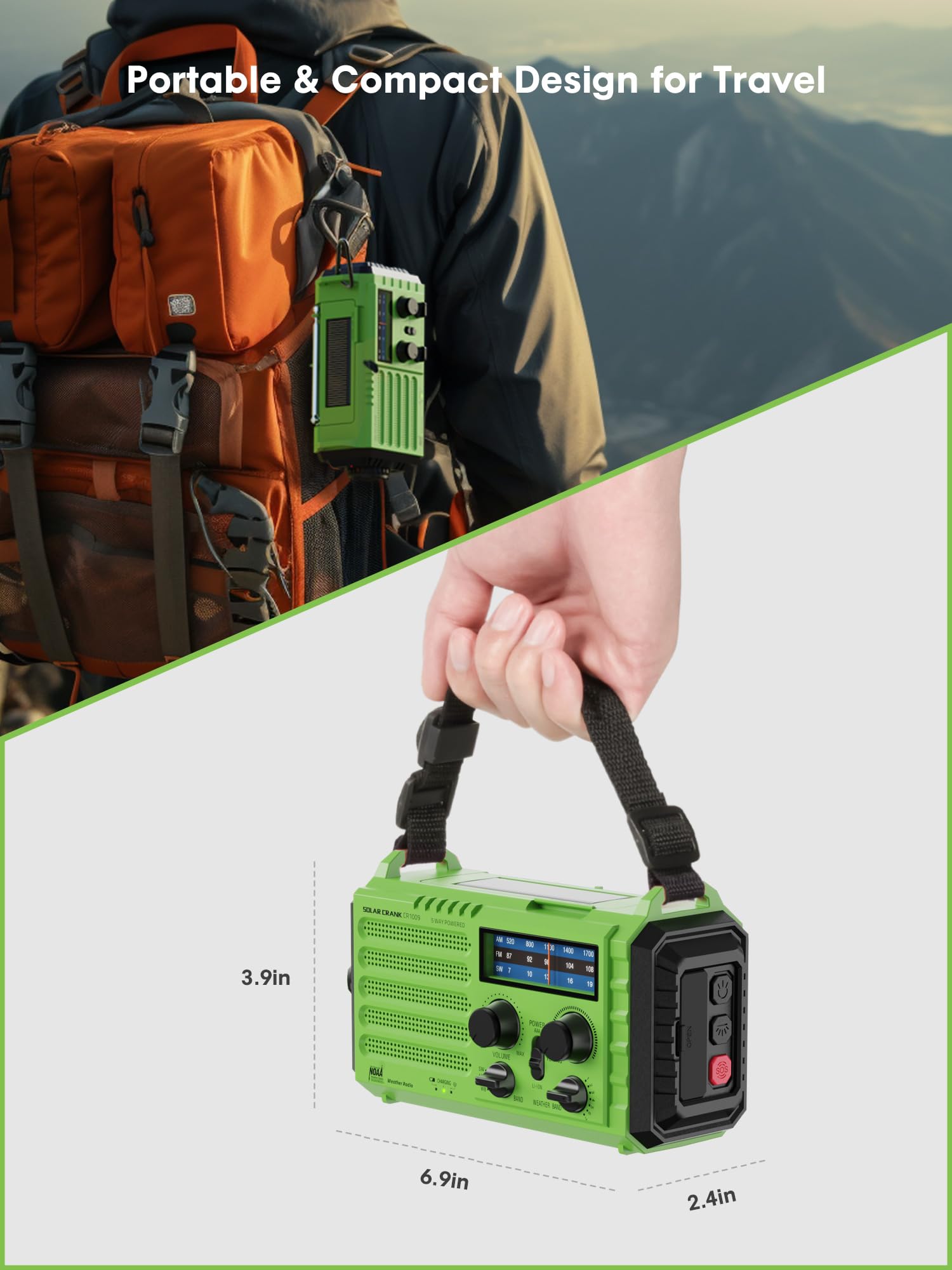 Raynic Solar Hand Crank Emergency Weather Radio - 5000mAh Power Bank with AM/FM/SW/NOAA Alerts, Flashlight, SOS Siren & Phone Charger - Portable Survival Gear for Camping, Hiking & Power Outages (Green)