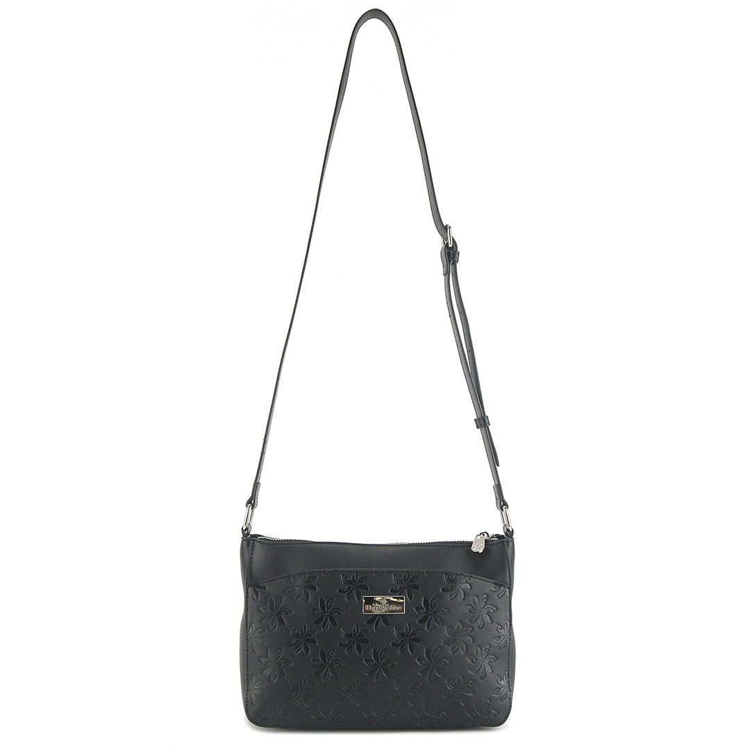 Brittney Tiare Embossed Black Crossbody Bag for Women - Stylish Leather Shoulder Purse for Daily Use, Travel & Shopping