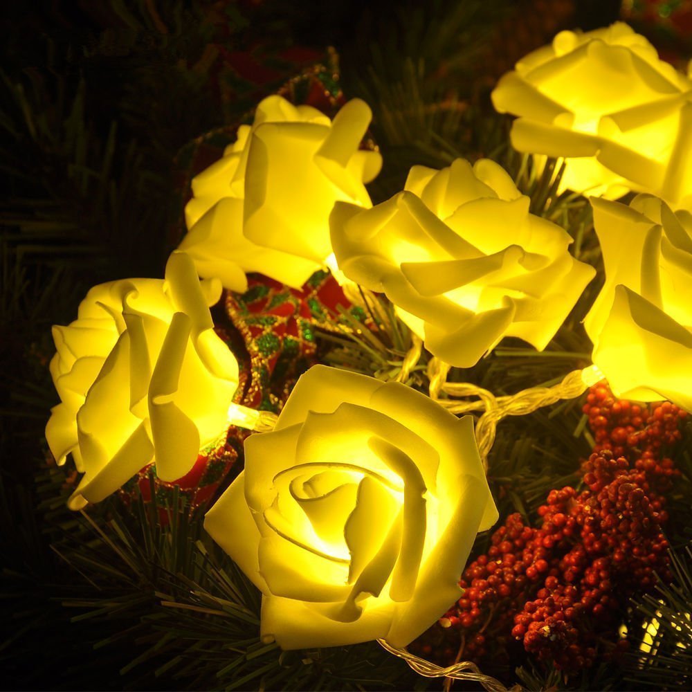 Fairy String Lights with Rose Flowers - 20 LED Battery Operated Decorative Lights for Wedding, Valentine's Day, Party & Bedroom Decor - Warm White - Perfect for Romantic Events, Home Decoration & Gift Giving