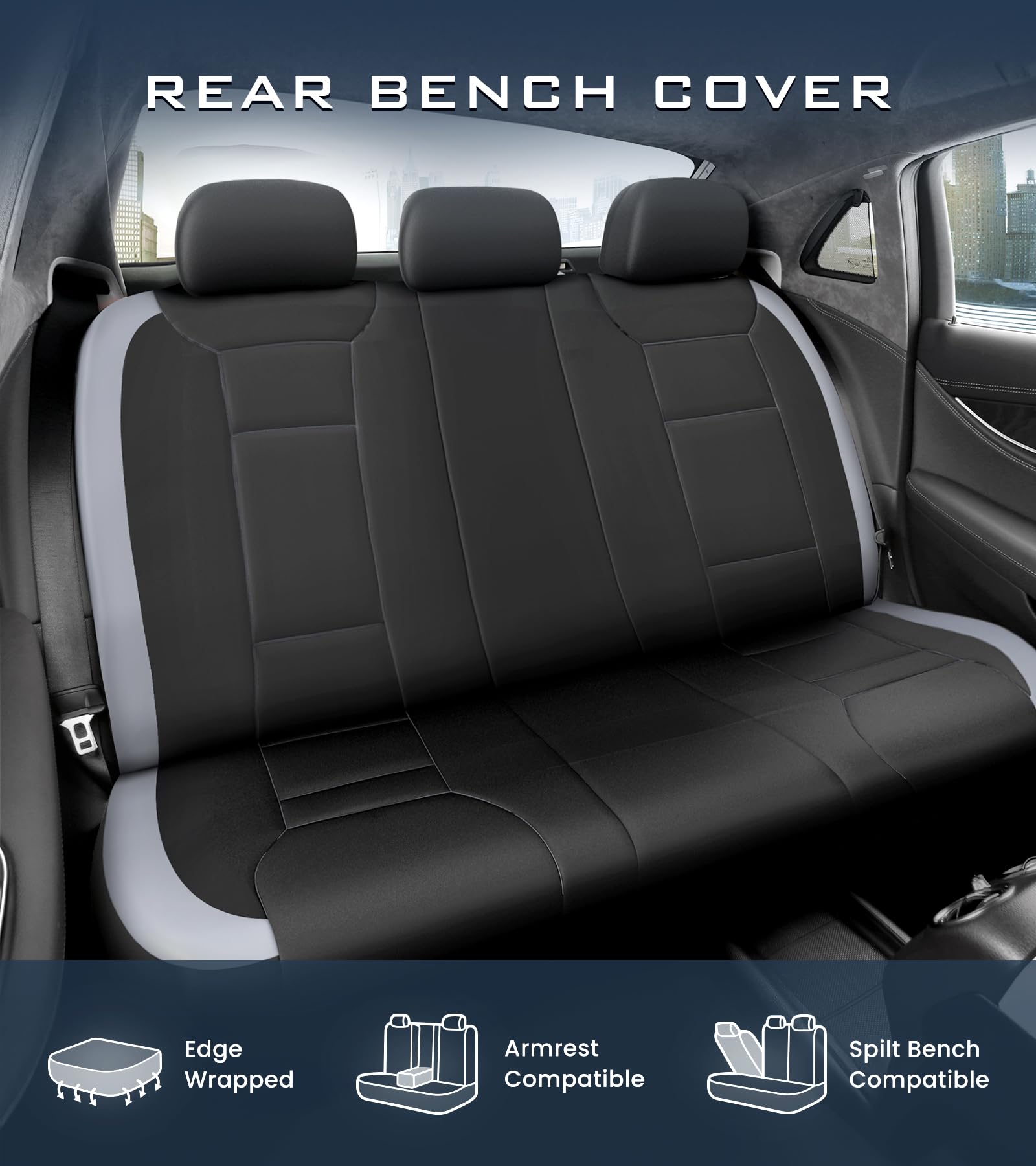 Premium Waterproof Car Seat Covers Full Set - Thick Padded Front & Rear Split Bench Seat Protectors for Cars | Easy Installation | Universal Fit | Grey | Perfect for Pet Owners, Family Road Trips & Daily Commute