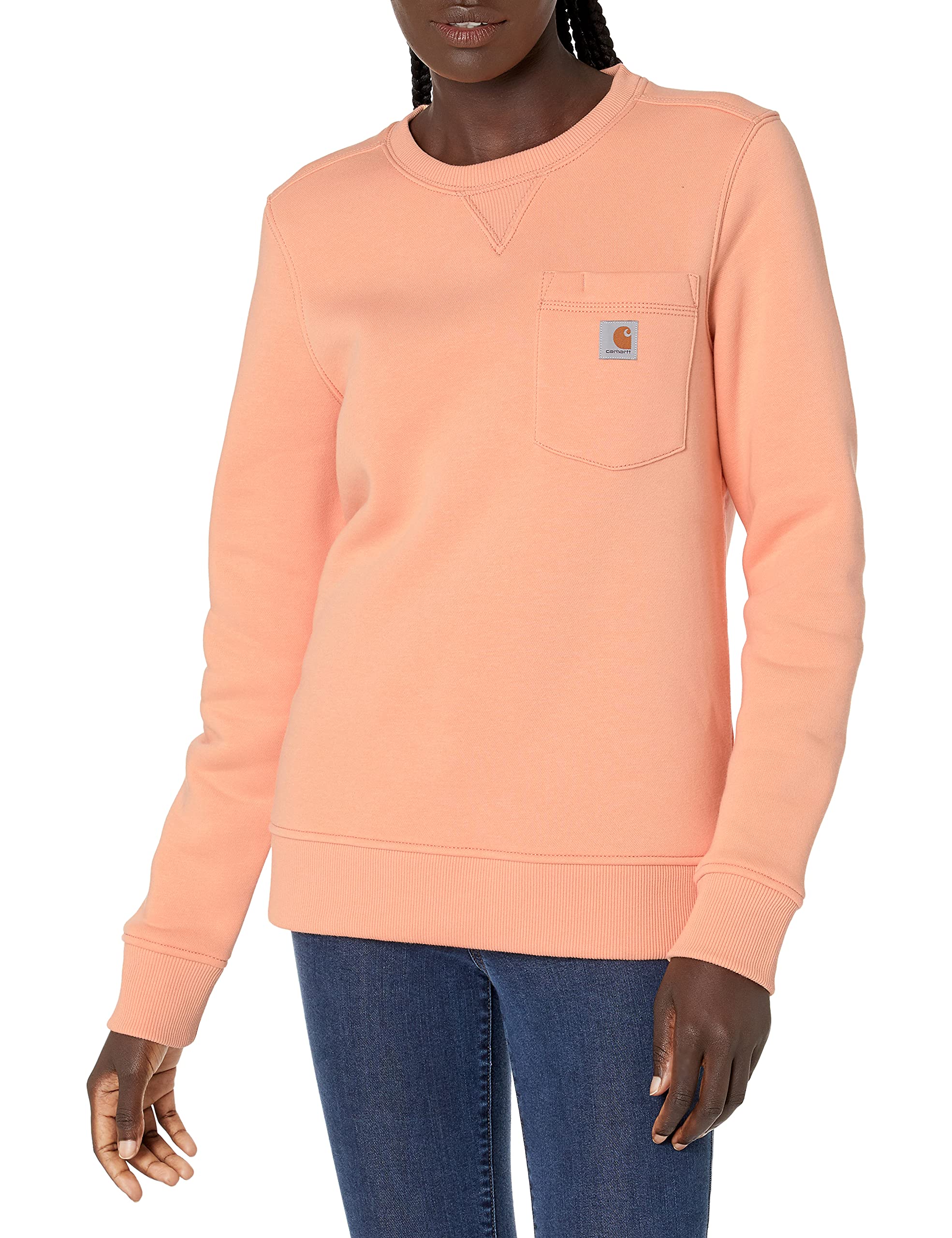 Carhartt Women's Clarksburg Crewneck Pocket Sweatshirt - Cozy Fleece Pullover for Work & Casual Wear | Warm Winter Layering & Outdoor Activities
