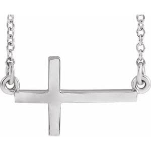 14K White Gold Sideways Cross Pendant Necklace for Women - 18