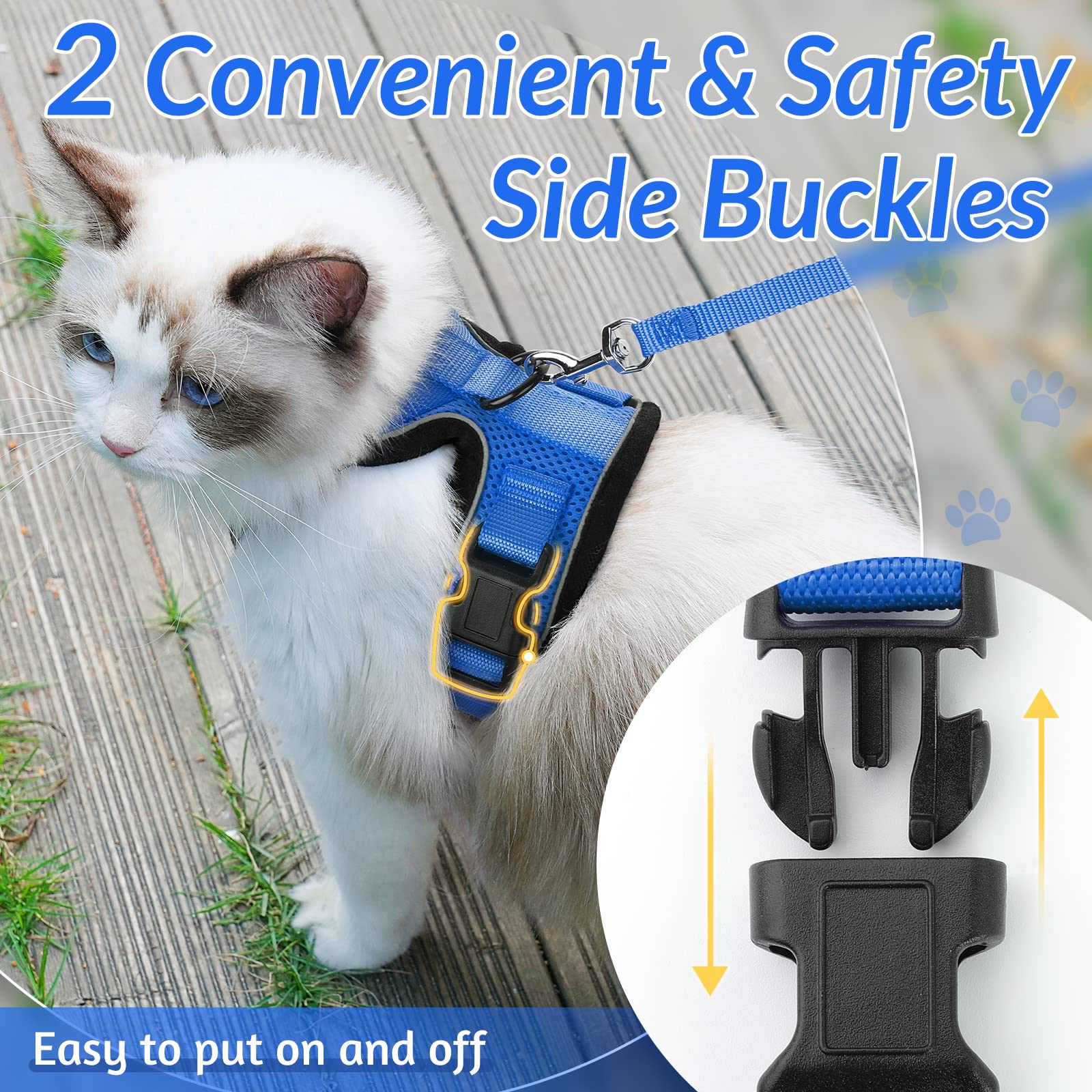Rabbitgoo Escape Proof Cat Harness and Leash Set - Adjustable Soft Vest for Walking, Breathable Reflective Jacket with Easy Control (Navy Blue, XS) - Perfect for Outdoor Adventures & Vet Visits