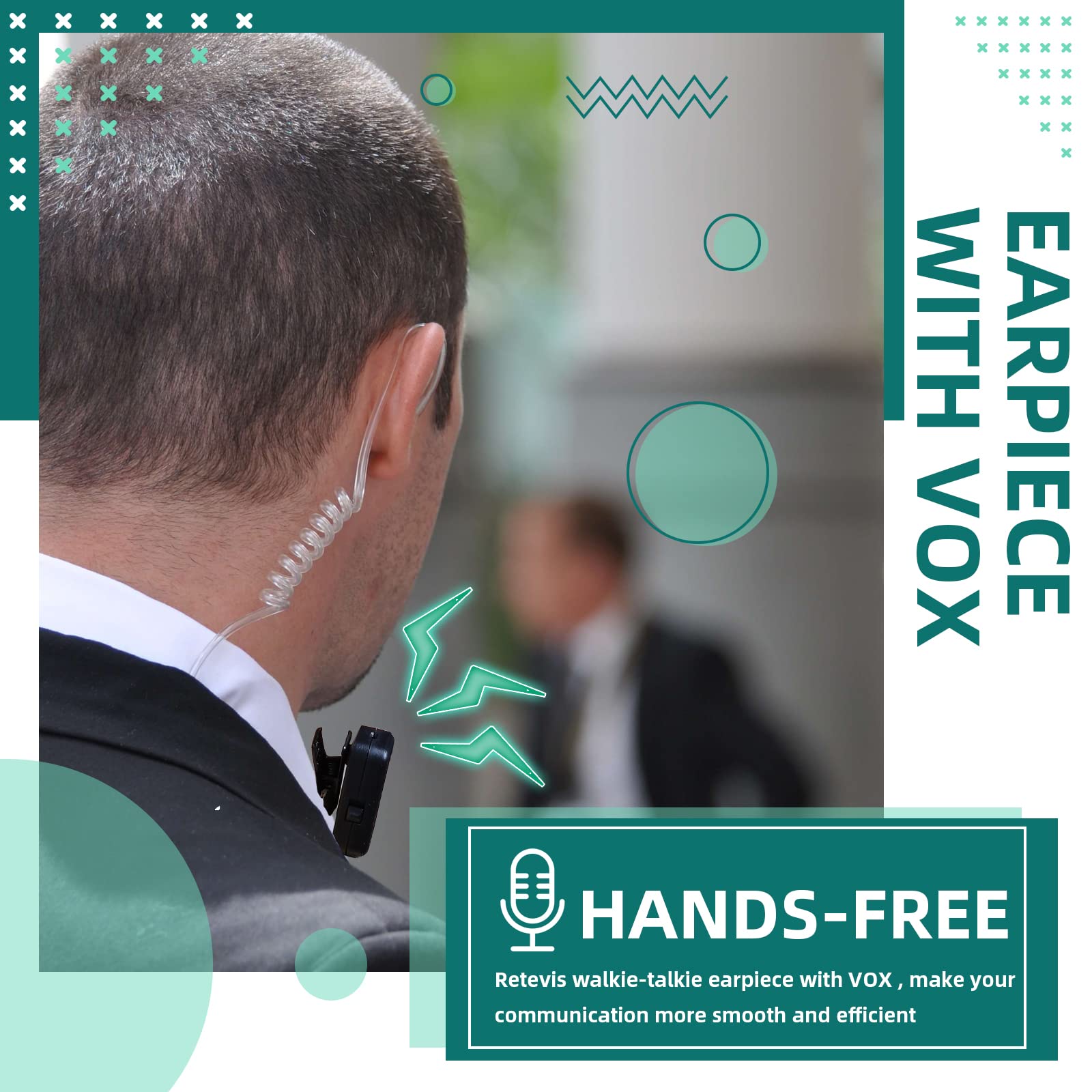 Retevis Hands-Free Walkie-Talkie Earpiece with Acoustic Tube & VOX - 2 Pin Connector - Compatible with RT22 RT68 RT21 H-777 RT86 RT27 RB45 Pxton SAMCOM Two-Way Radios - Security Radio Earpiece (4 Pack) - Ideal for Security Guards, Construction Workers & Event Staff