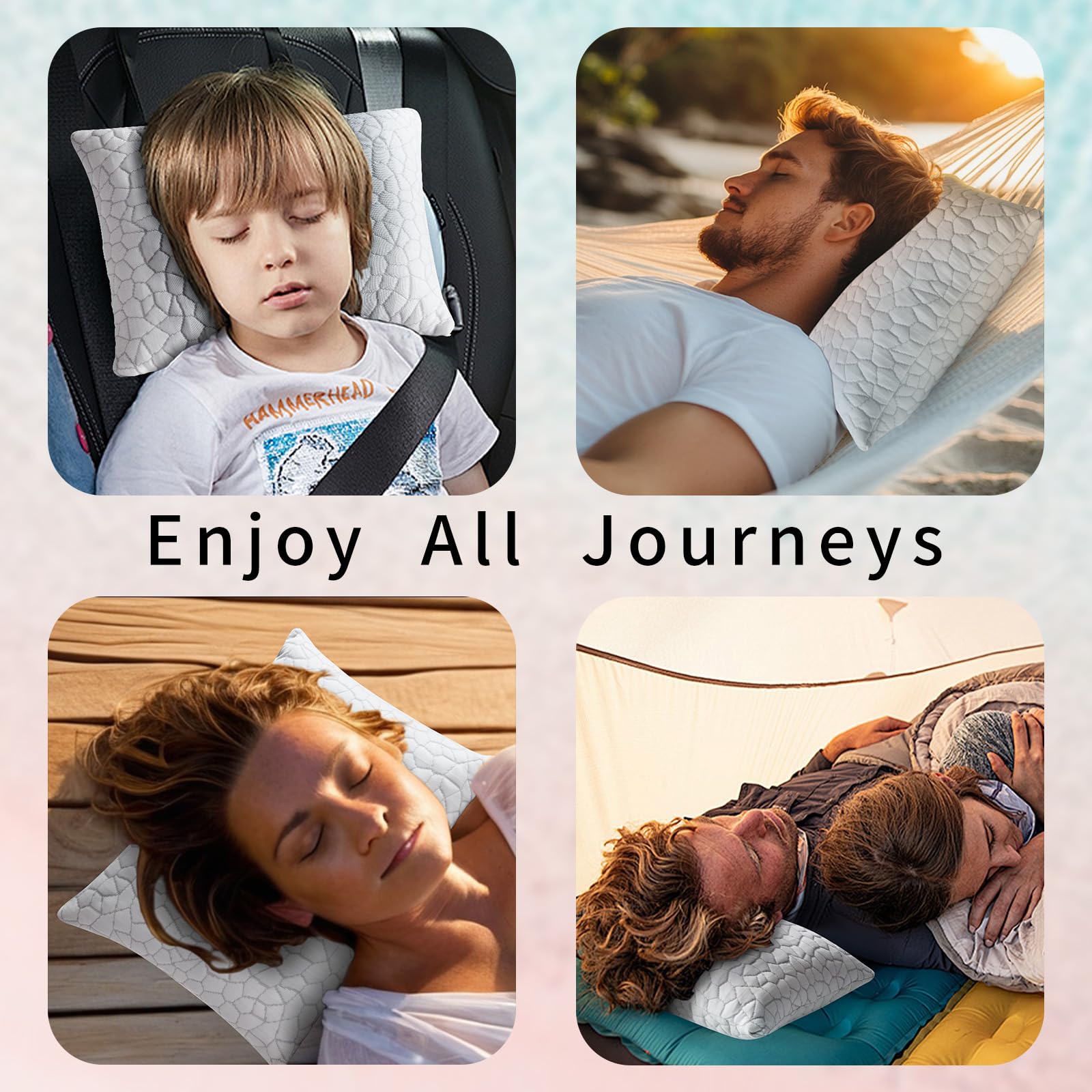 Cooling Shredded Gel Memory Foam Pillow - Adjustable Contour Support Travel & Camping Pillow - Portable for Backpacking, Airplane, Car & Office Nap - Perfect for Neck Pain Relief & Better Sleep
