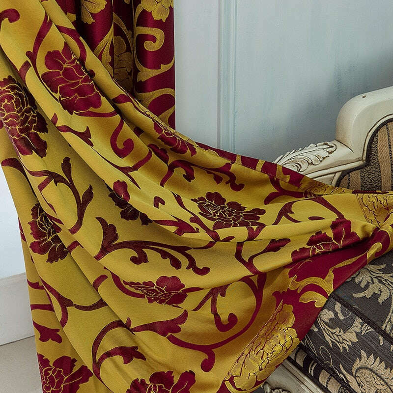 Luxury Rémy Royal Jacquard Curtains - Burgundy Red Elegant Window Drapes for Living Room, Bedroom & Dining Room Decor