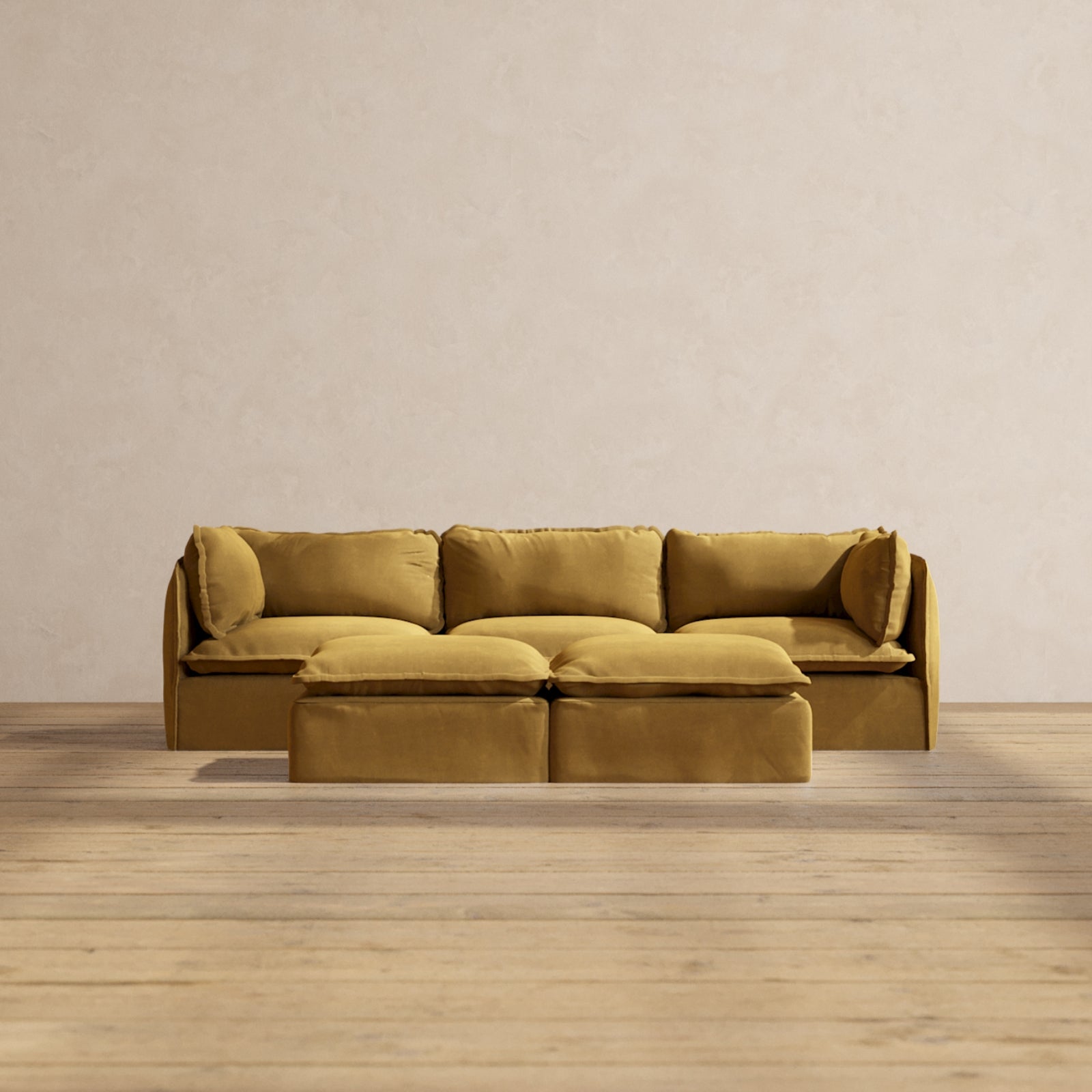 Modular Performance 3-Seater Sofa with Bench Ottoman in Toffee Brown | Contemporary Sectional Couch for Living Room, Lounge & Family Room Relaxation