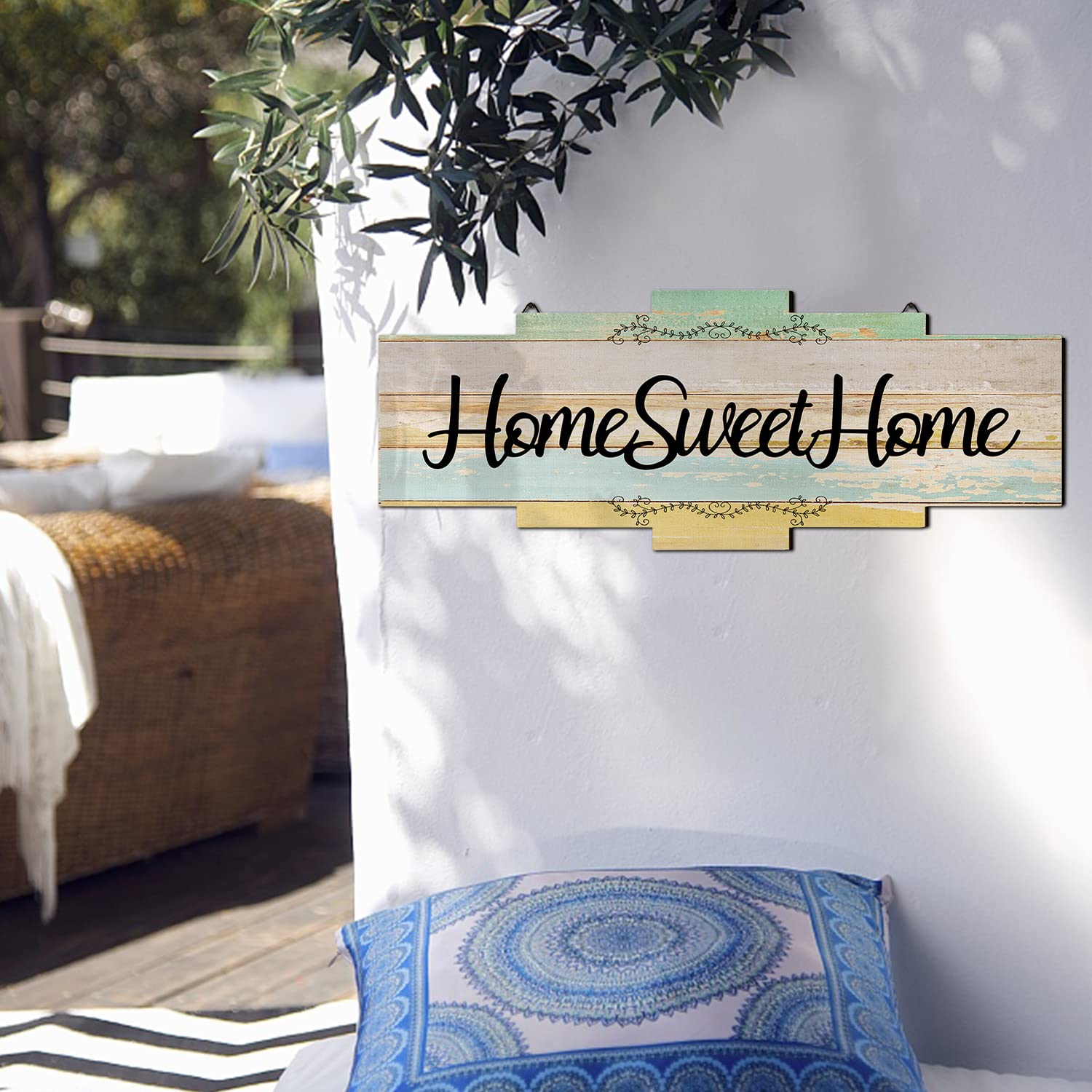 Large 32x14 Inch Farmhouse Rustic Wood Wall Decor Sign - 'Home Sweet Home' Wooden Plaque for Living Room, Kitchen & Entryway | Perfect Housewarming Gift & Rustic Home Decor
