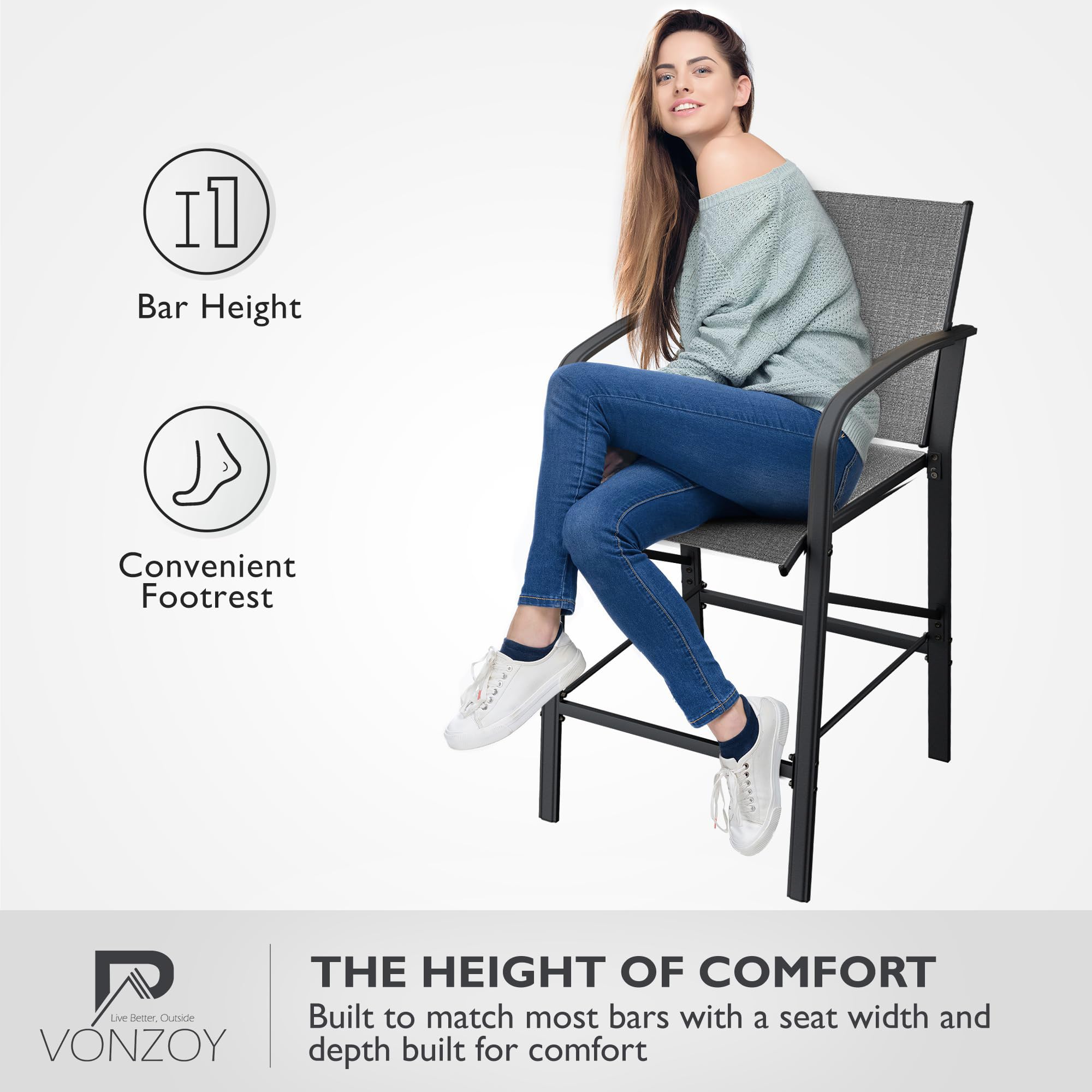 **6-Pack Outdoor Bar Stools Set - Heavy Duty 300lb Capacity, All-Weather Mesh Patio Chairs, Comfortable Bar Height Stools for Backyard, Deck, Poolside & Garden (Grey)**