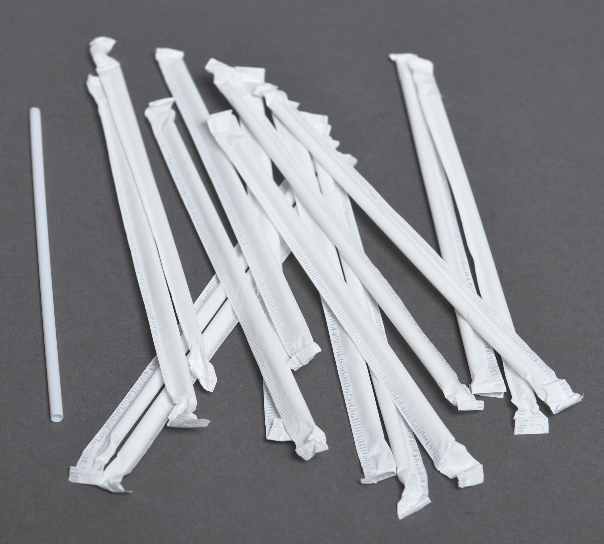Daxwell Slim Plastic Milk Straws - Individually Wrapped White Drinking Straws 5.75