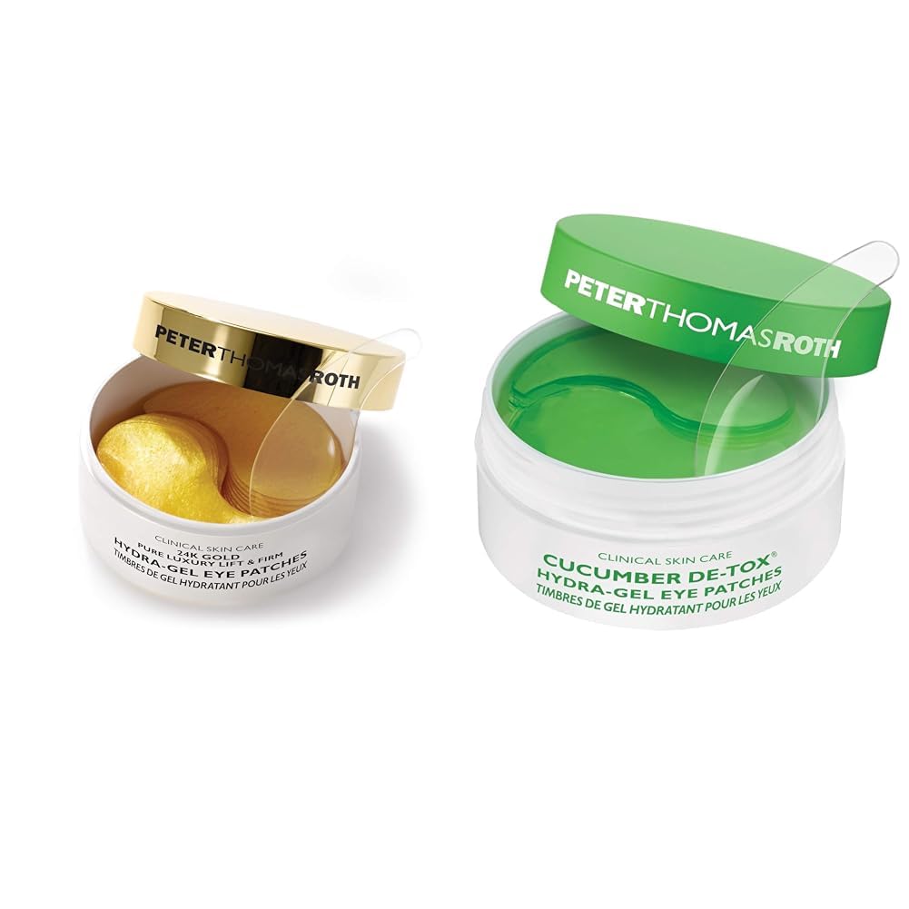 Peter Thomas Roth 24K Gold Eye Patches & Cucumber Detox Eye Patches - Reduce Puffiness, Dark Circles & Fine Lines | Under Eye Treatment for Brightening & Hydration | Perfect for Spa Nights & Travel Skincare Routine