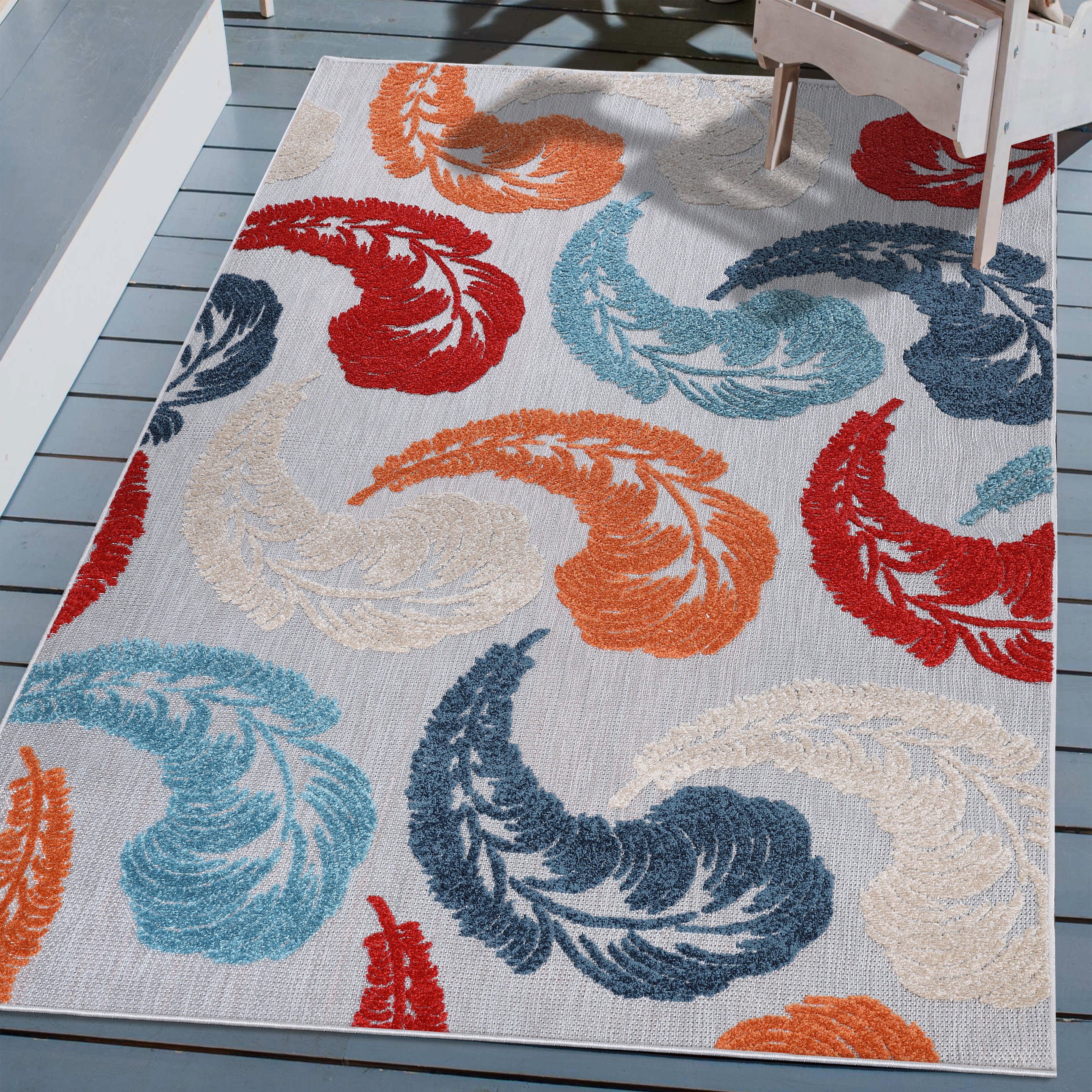 Feather Modern Bohemian Indoor Outdoor Area Rug - Soft & Stylish for Living Room, Bedroom, Patio Decor