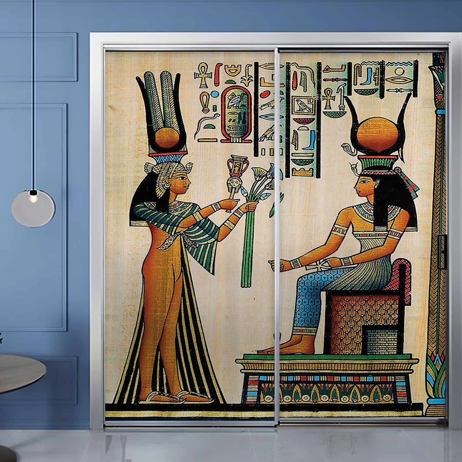 One Way Privacy Window Film - Blackout Glass Sticker for Bedroom & Bathroom | Egyptian Design Window Decoration | UV Protection & Heat Control for Home & Office