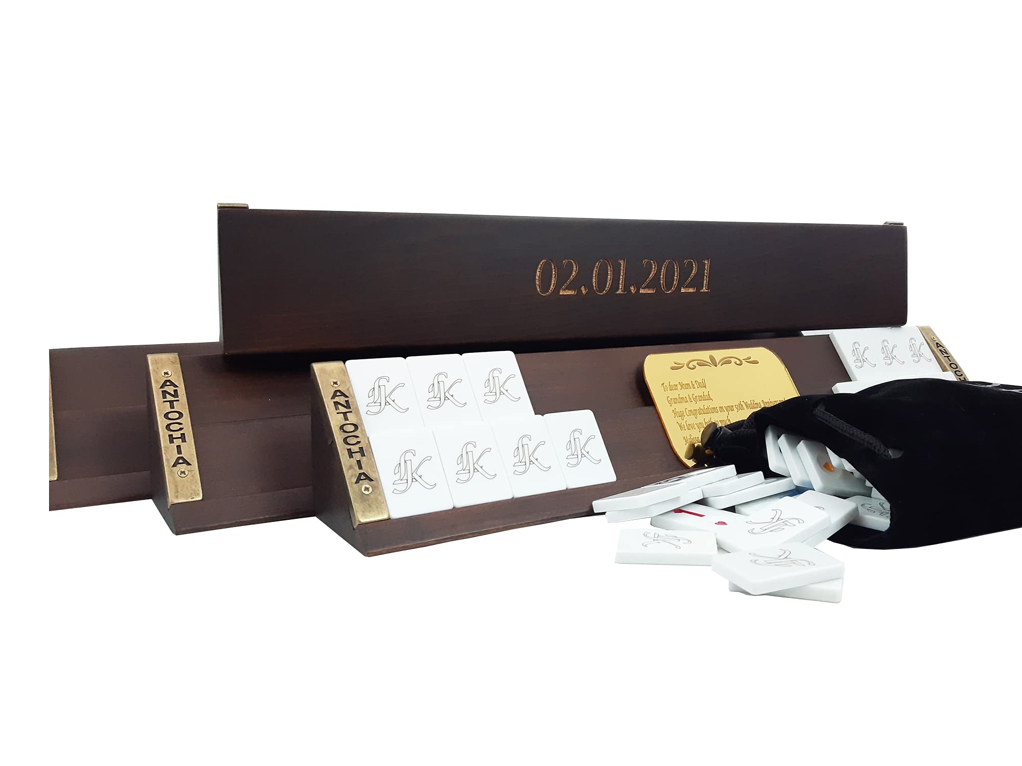 6 Players Straight Rummy Game Set - Personalized Wooden Okey Board Game with Custom Names | Family Game Night, Casino Party & Gift Idea