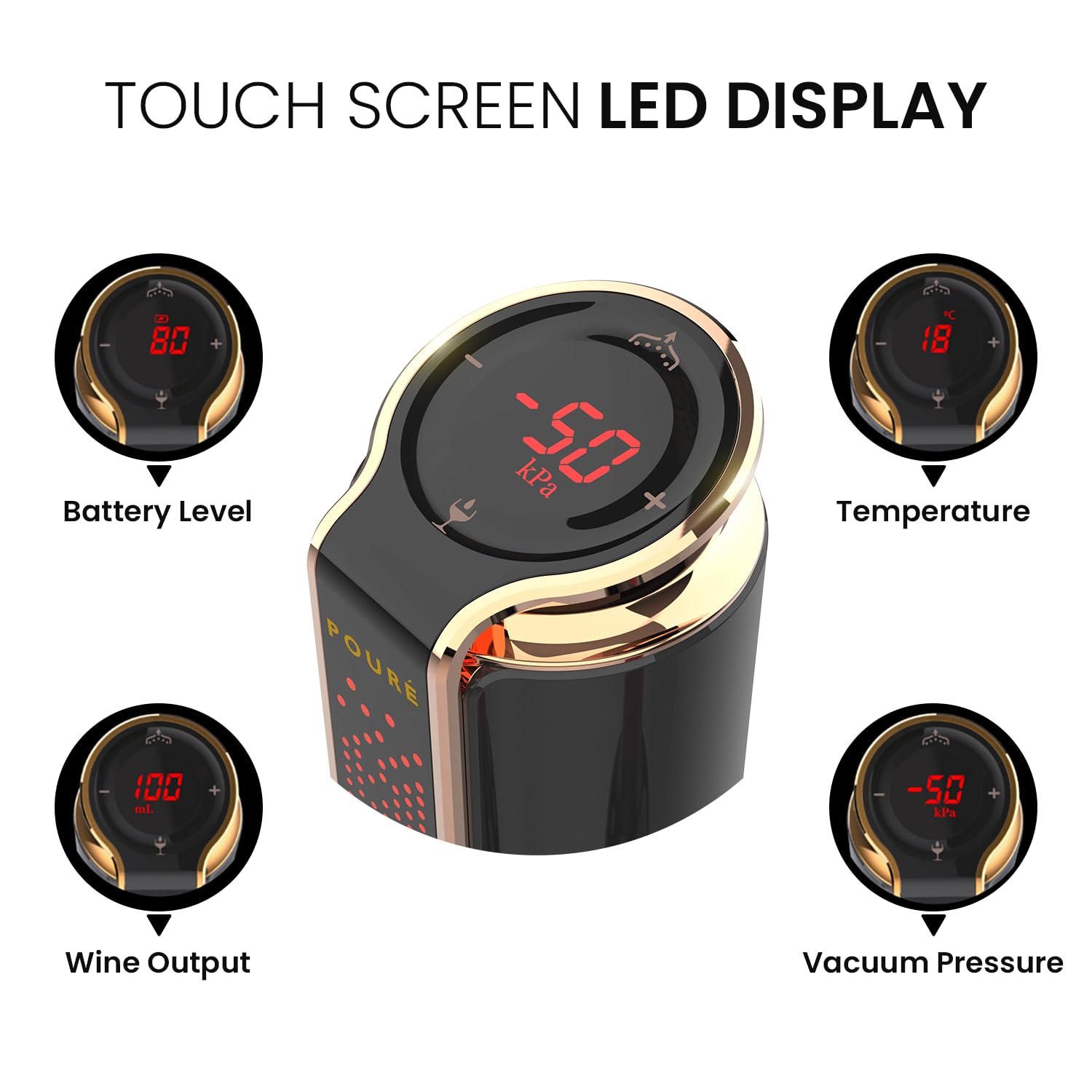 3-IN-1 Electric Wine Dispenser Aerator & Vacuum Stopper - Smart Liquor Decanter Pourer with Touch Screen LED Display & Temperature Monitor - Perfect Gift for Wine Lovers - Ideal for Home Bars, Dinner Parties & Wine Tasting Events