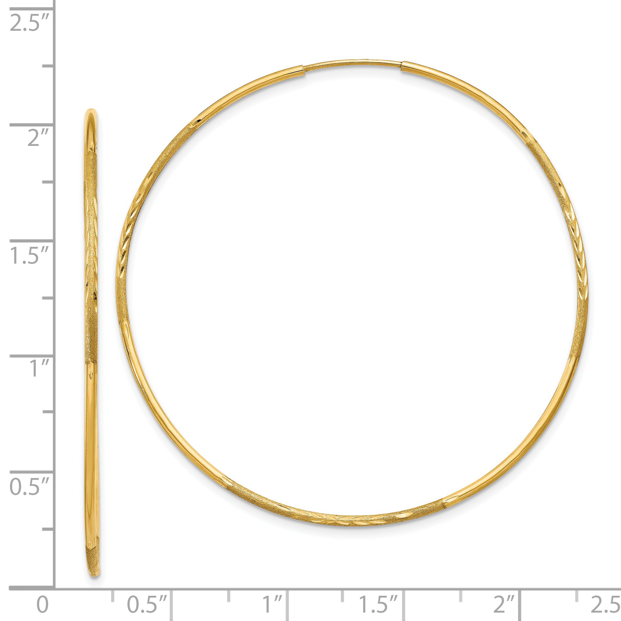 14K Yellow Gold 1.25mm Diamond-Cut Endless Hoop Earrings for Women - 51mm Dainty Everyday Jewelry, Perfect for Work, Date Night & Special Occasions