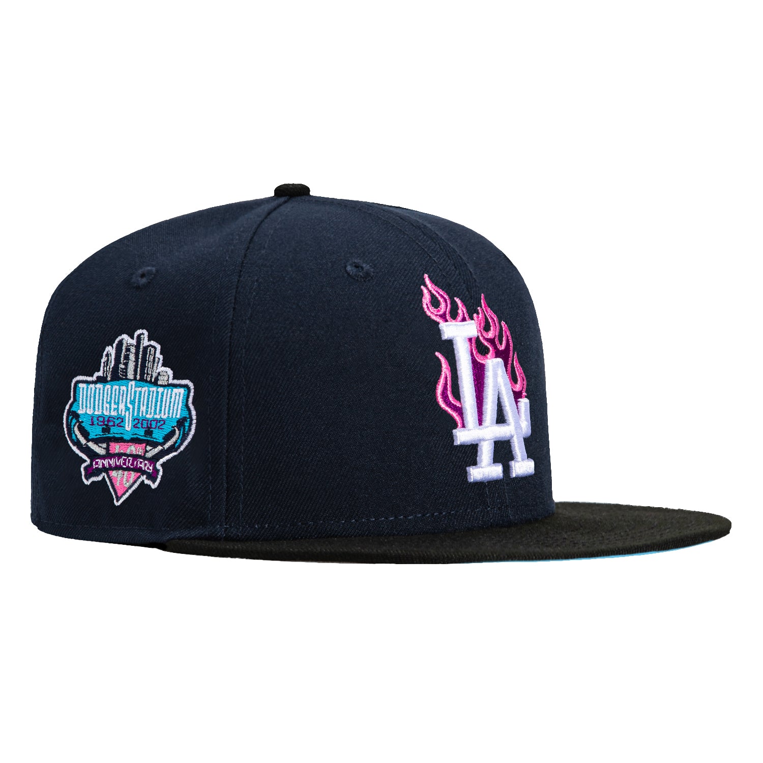 New Era 59Fifty Los Angeles Dodgers 40th Anniversary Fire Pack Snapback Hat with Stadium Patch - Navy & Black Colorway for Baseball Games & Streetwear Fashion