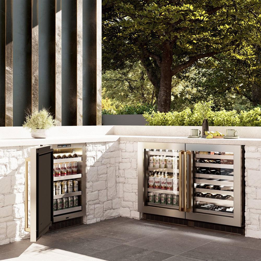 ZLINE Autograph Edition 24 Inch Dual Zone 44 Bottle Wine Cooler with Stainless Steel Glass Door & Polished Gold Handle - Perfect for Home Bars, Restaurants, and Wine Cellars (RWDOZ GS 24 G)