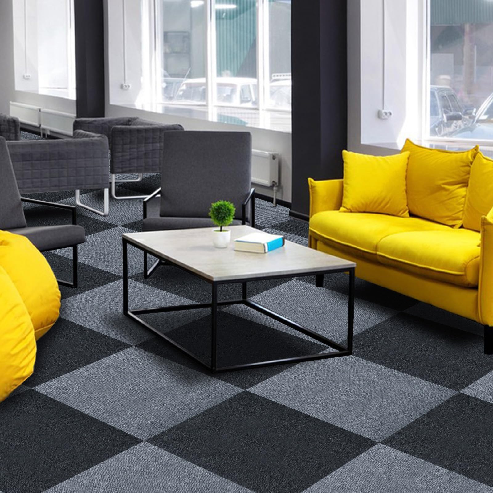 Self-Adhesive Non-Slip Carpet Tiles 24x24 Inch - 10 Pack (40 sq ft) Soft Padded Peel & Stick Flooring for Kitchen, Bedroom, Indoor & Outdoor Use - Easy DIY Installation for Home, Office, and Commercial Spaces
