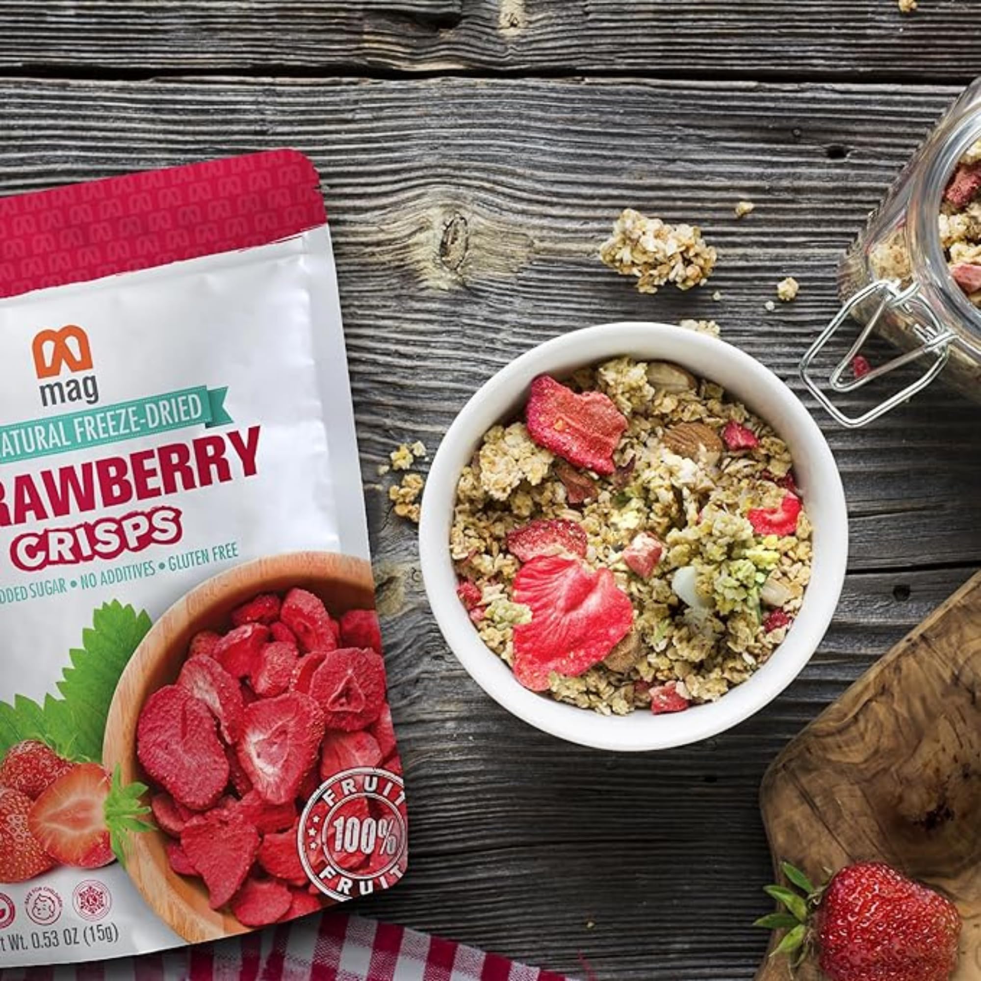 Freeze Dried Strawberry Slices - Healthy Vegan Snacks, Gluten Free, Non-GMO, Kosher & Halal Certified (Pack of 12, 0.53oz Each) - Crunchy Dehydrated Fruit for Travel, Hiking, School Lunch & On-the-Go Snacking