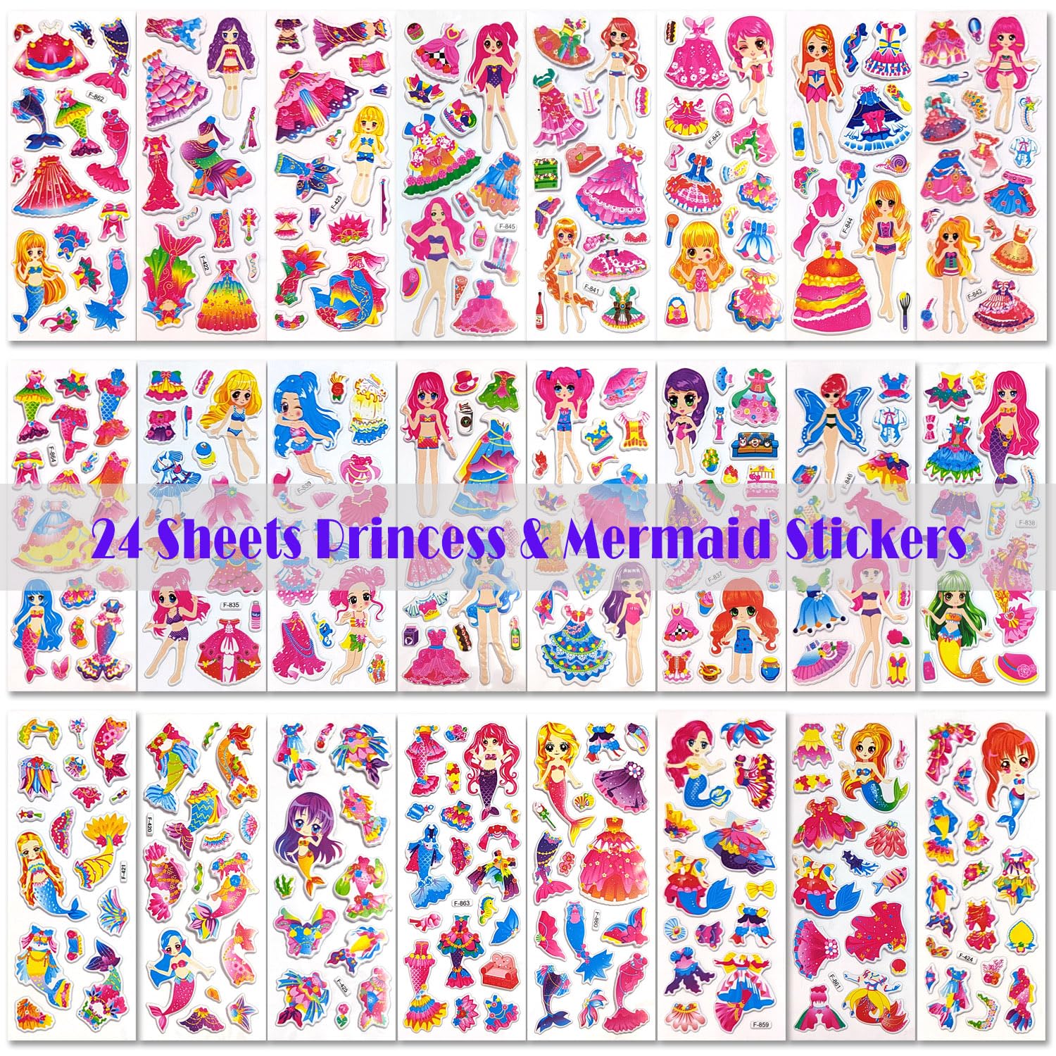 Reusable 3D Puffy Princess & Mermaid Stickers for Kids - 360+ Stickers with Activity Pad, 25 Sheets Dress-Up Fun | Perfect for Girls' Travel, Birthday Parties & Creative Play