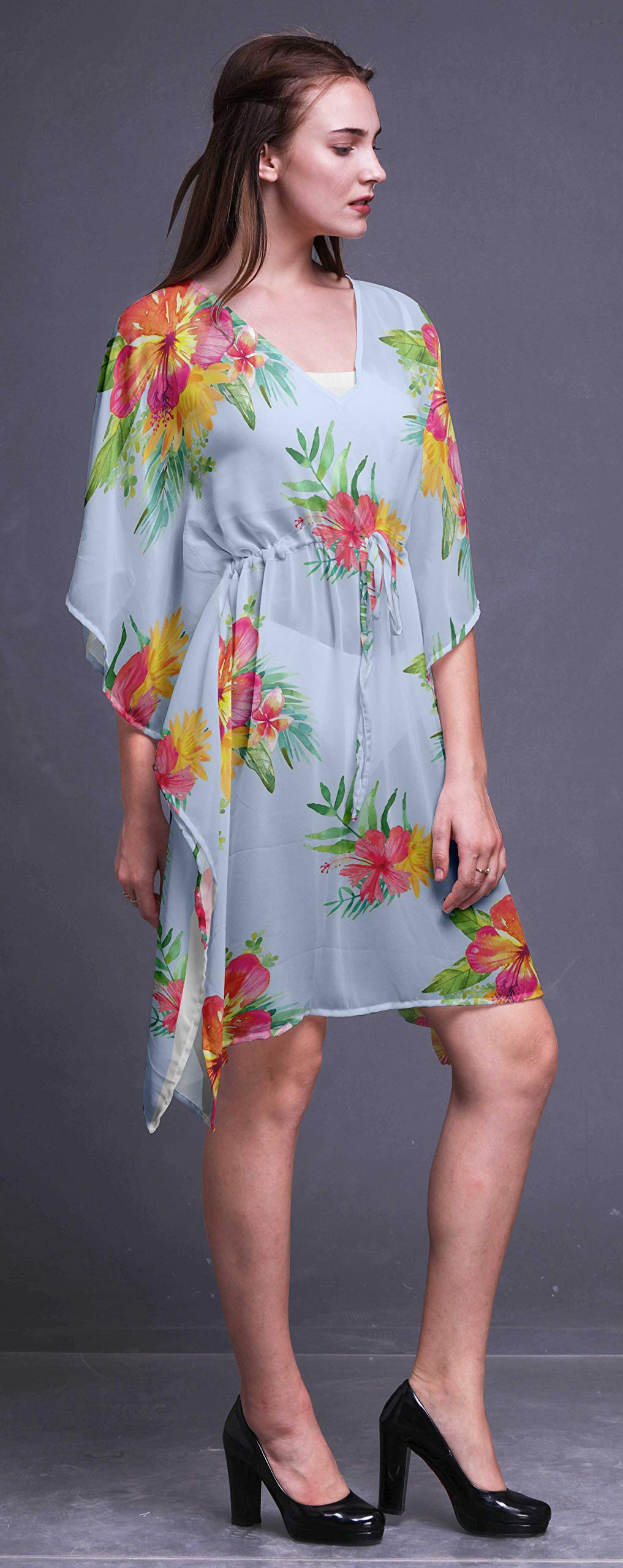 Bimba Women's Short Caftan Midi Dress - Beach Cover Up, Swimwear Wrap, Boho Summer Dress for Pool, Vacation & Resort Wear