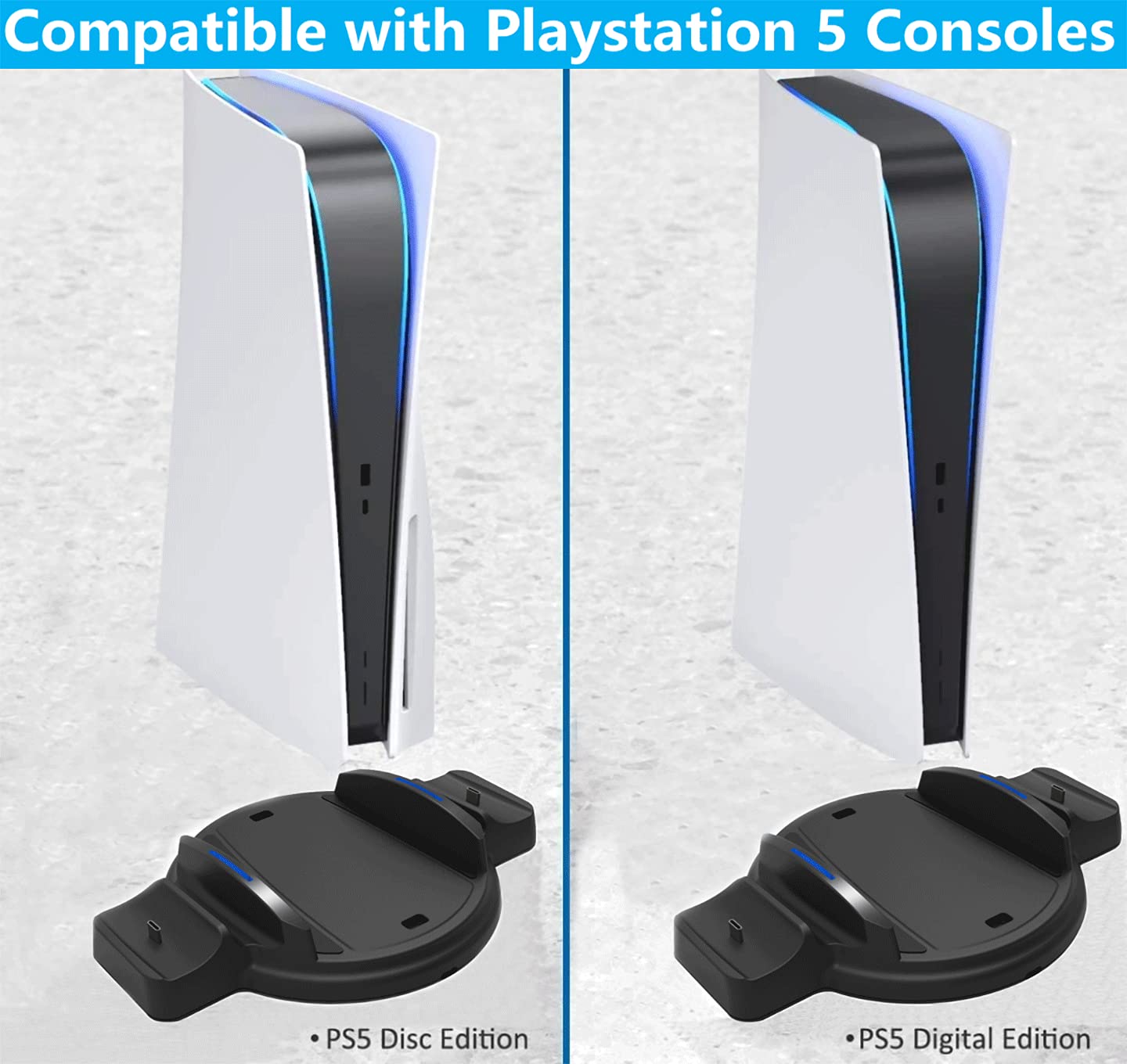 PS5 Vertical Stand with DualSense Charging Station - Compatible with PS5 Console Disc & Digital Edition | LED Indicator & USB-C Charger | Perfect for Gaming Setup & Controller Organization (Black)