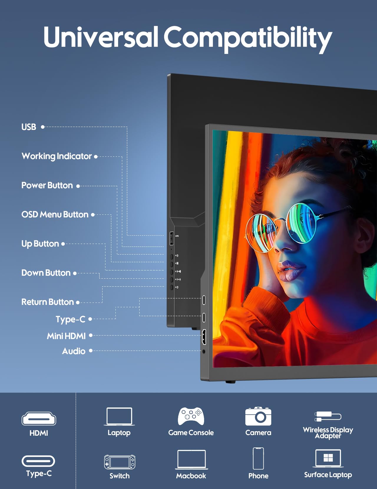 HONGO 18.5 Inch 100Hz Portable Monitor 1080P FHD IPS HDR Gaming Display with Stand - Ultra Slim Travel Second Screen for Mac, PC, Laptop, Xbox, PS5/4 - Perfect for Work, Gaming & Entertainment On The Go