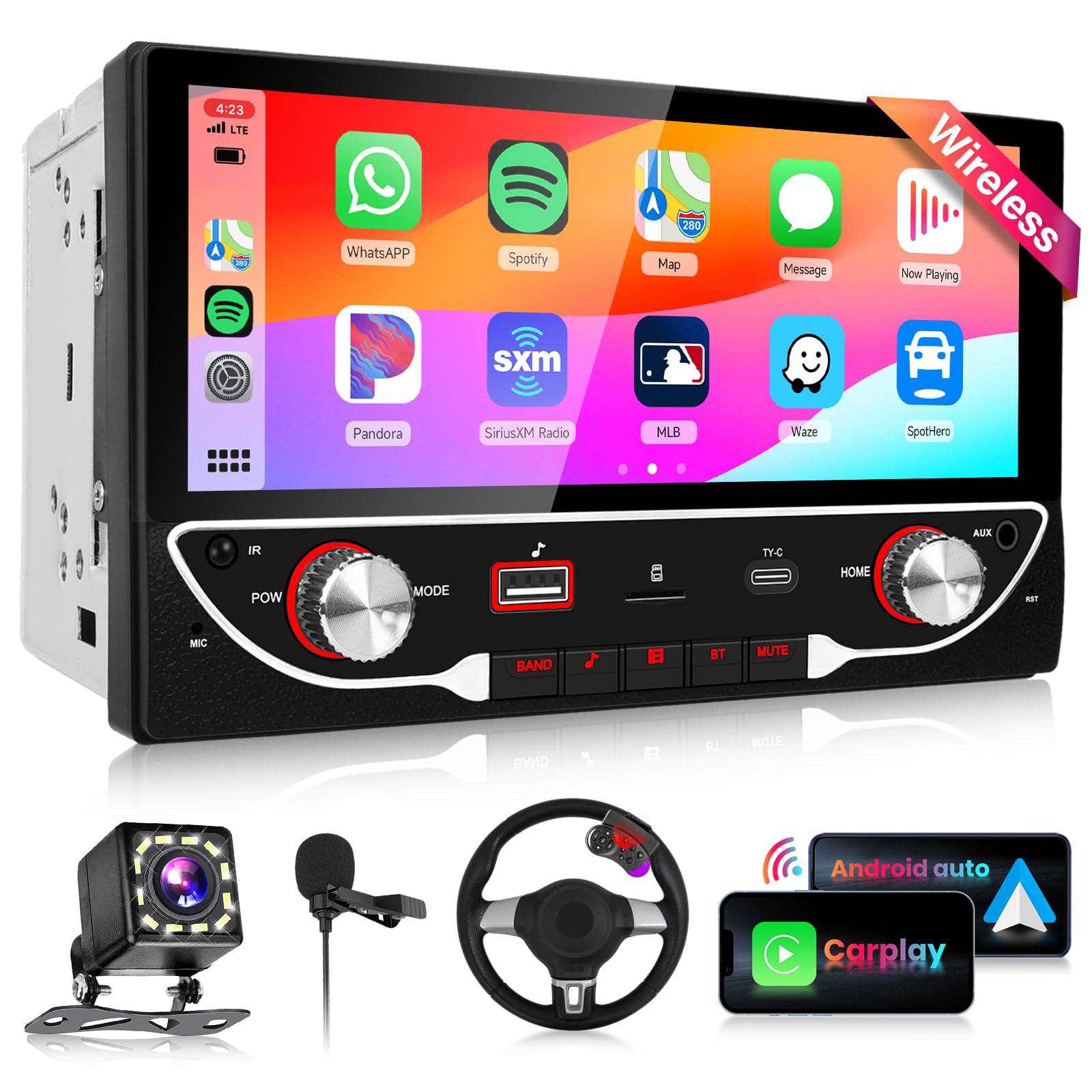 Upgrade Wireless Double Din Car Stereo with Apple CarPlay & Android Auto - 6.86