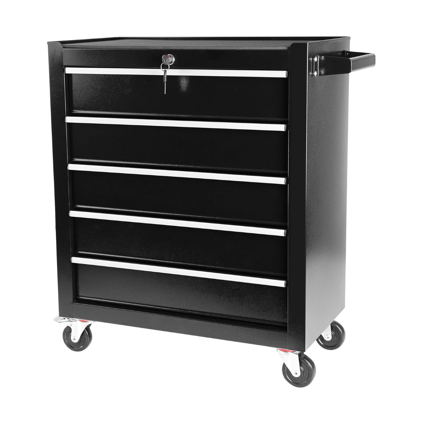 HMFULE 5-Drawer Rolling Tool Chest with Locking System & Drawer Liners - Heavy Duty Mobile Tool Cart on Wheels for Garage, Workshop, Warehouse & Auto Repair Shop - Black Tool Organizer for Mechanics & DIY Enthusiasts