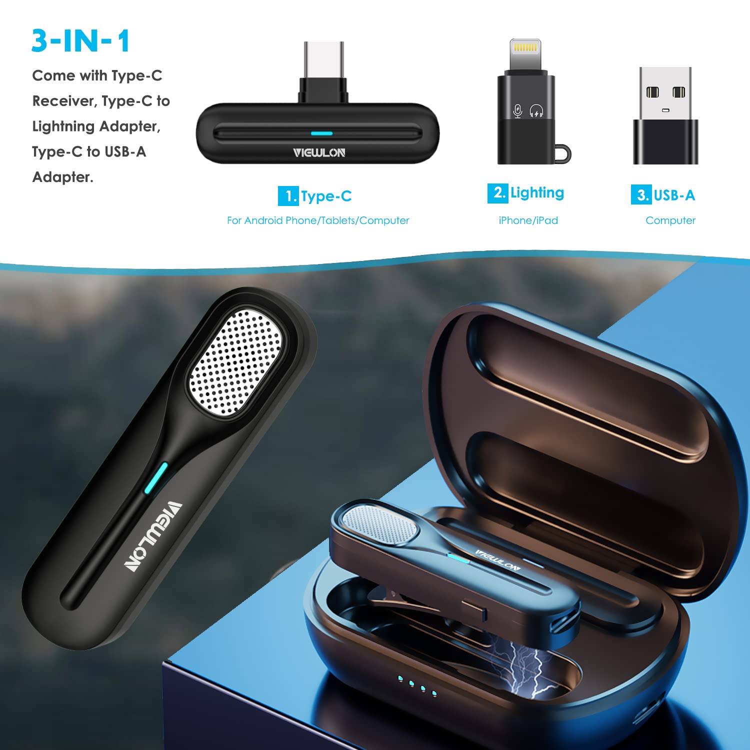 Wireless Microphone for iPhone Android PC - Mini Plug & Play Lavalier Lapel Mic with Charging Case - Perfect for Video Recording, Live Streaming, Vlogging, Interviews & Podcasting