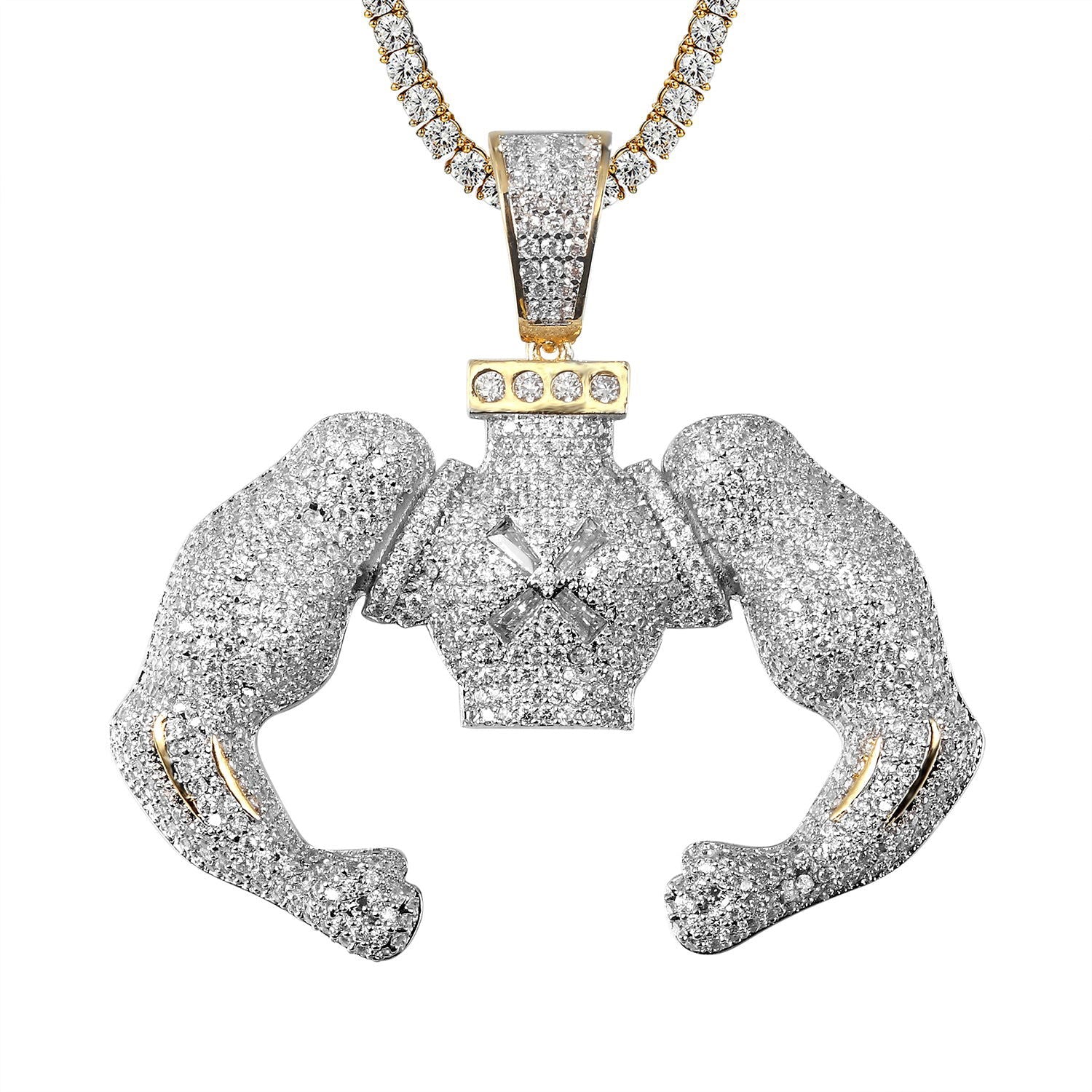 Men's Big Block Flexing Custom Hip Hop Pendant Chain - Bold Statement Jewelry for Streetwear & Urban Fashion