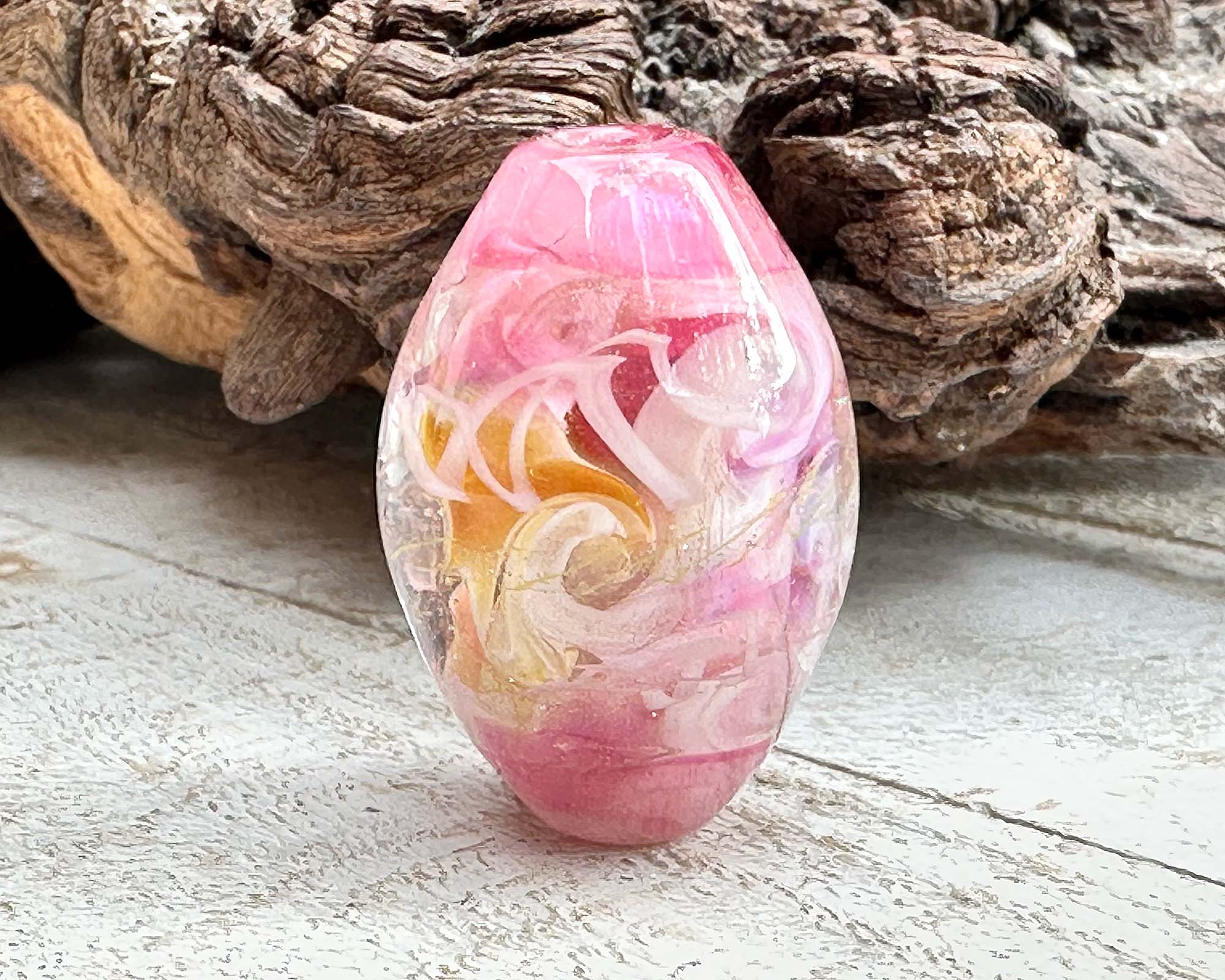 Sunset Pink Shimmer Lampwork Glass Focal Bead for Jewelry Making - DIY Necklace, Bracelet & Earring Designs - Perfect for Handmade Gifts & Craft Projects
